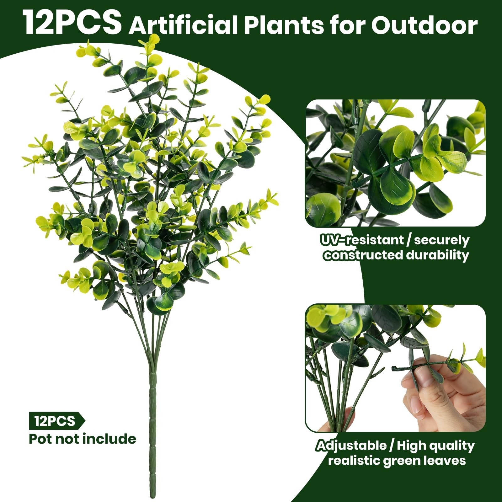 17 Inch Artificial Plants Outdoor Faux Shrubs Eucalyptus Boxwood Grass UV Res…
