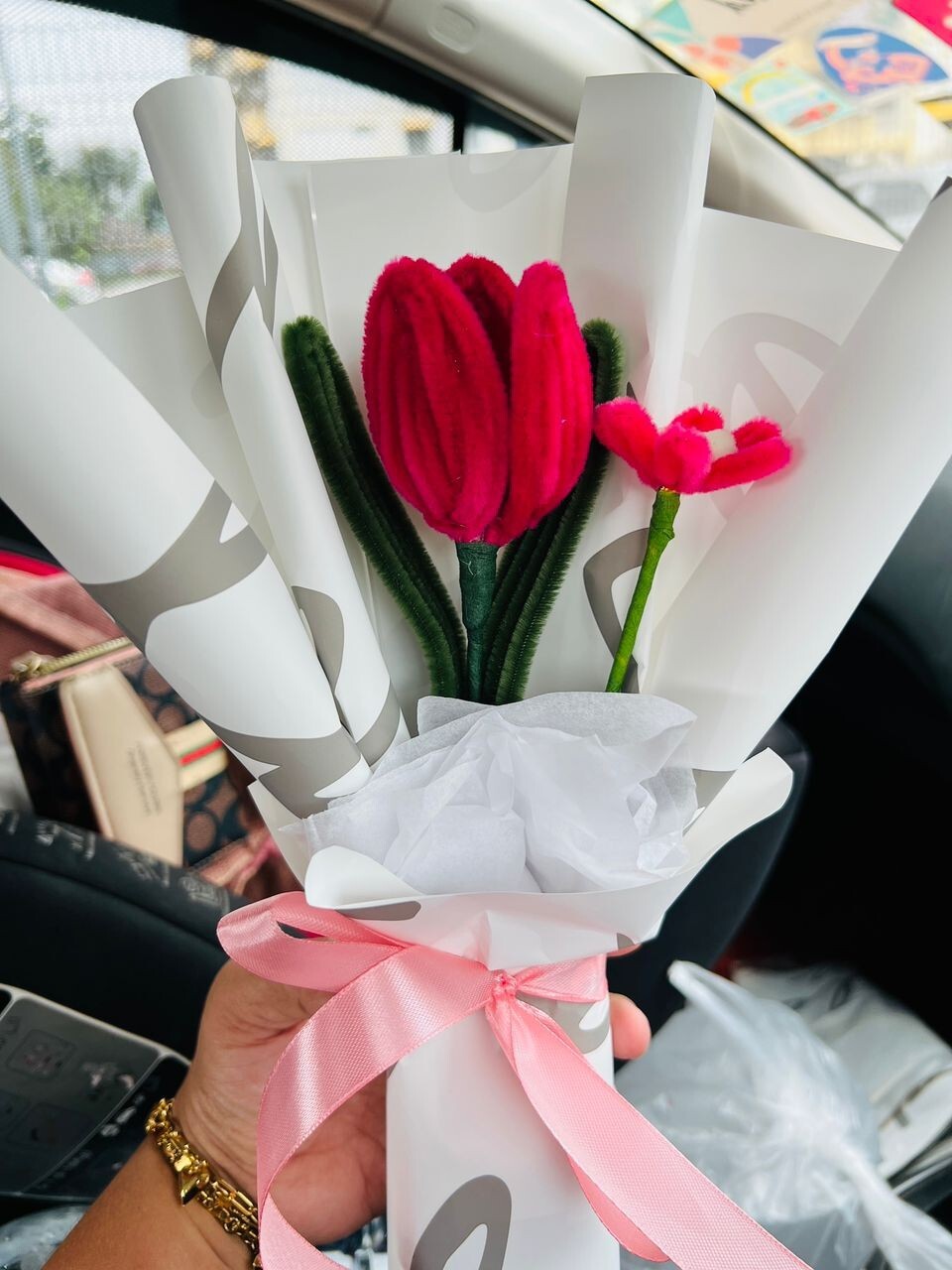 CUSTOMIZED HANDMADE Crocket flower bouquet bear gift surprise HOT SELL