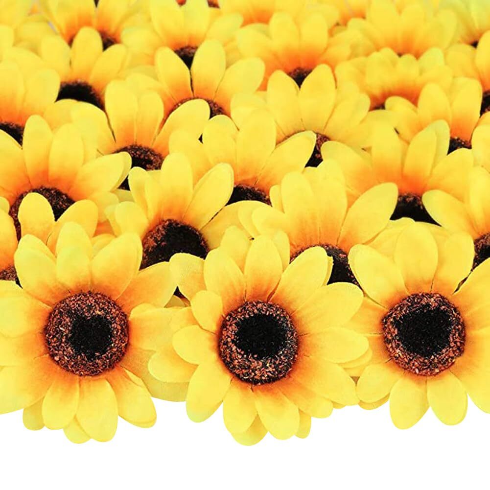 25 Pcs Small Fake Sunflower Heads Faux Yellow Flower Heads Fabric Daisy Flowe…