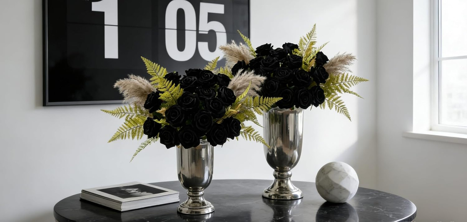 Amyhomie 48 PCS Black Roses Velvet Realistic Artificial Flowers with Bendable St