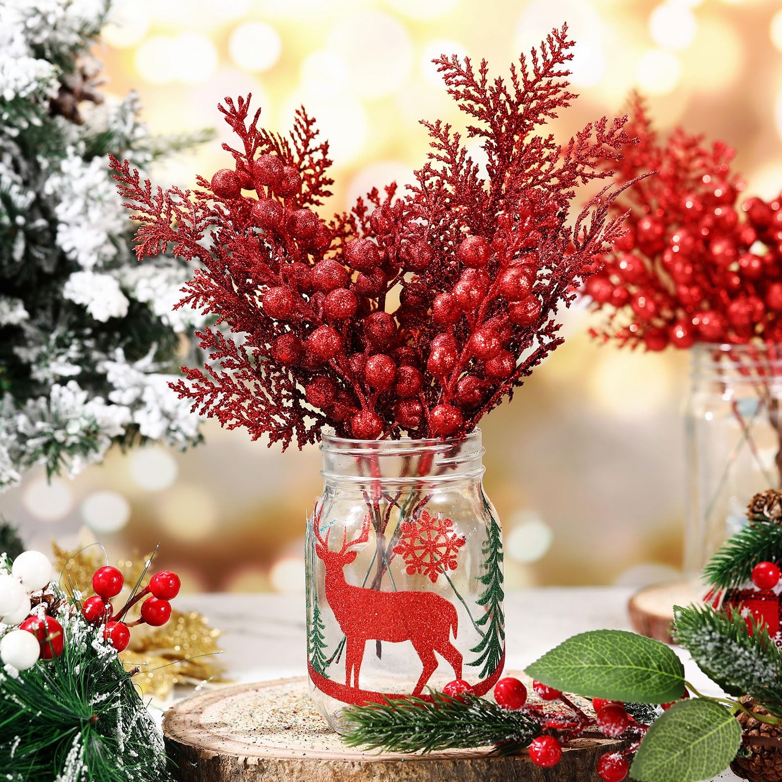 40 Pieces Christmas Tree Decorations Include 20 Glitter Berries Stems and 20 …