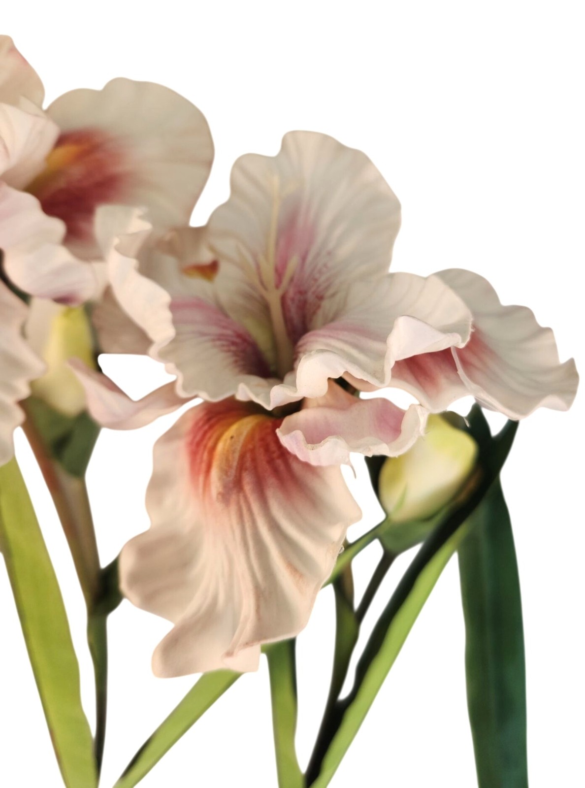 Artificial Iris Flower 33 Inch Tall White Faux Iris Stem Hand Painted Look Flora
