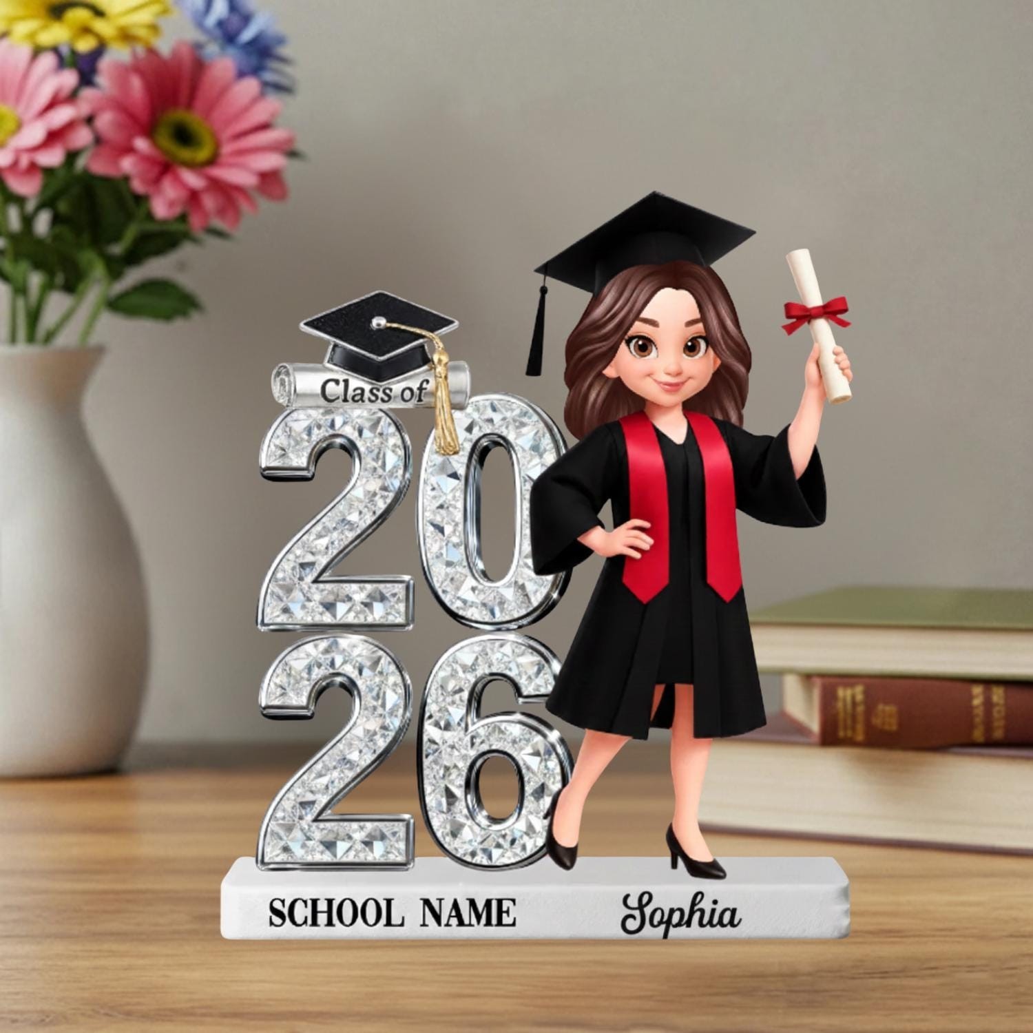 Personalized Crystal Effect Class Of 2026 2027 Senior 2D Flat Acrylic Block
