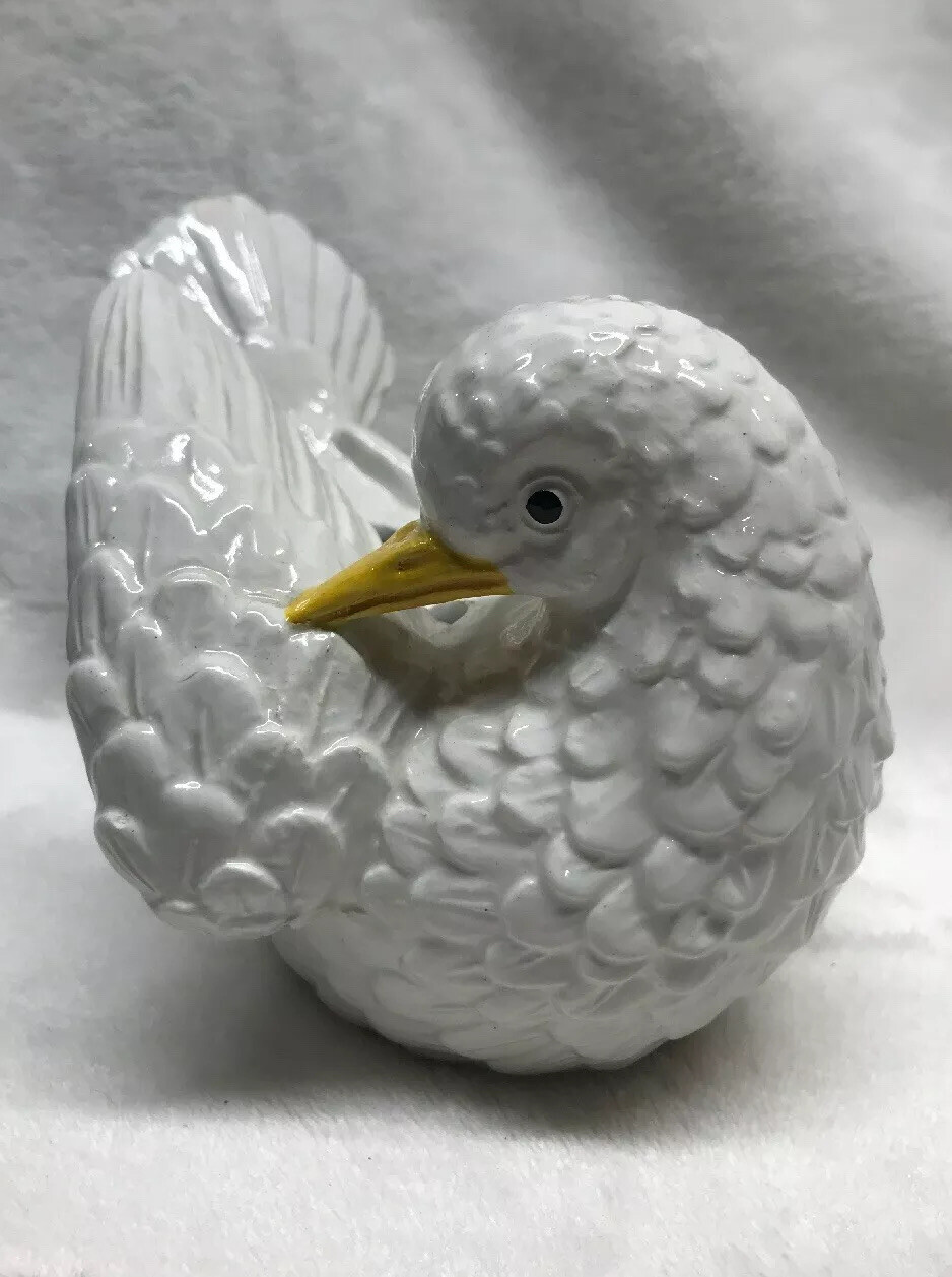 White Dove Frog Flower Arranger Made In Italy Signed