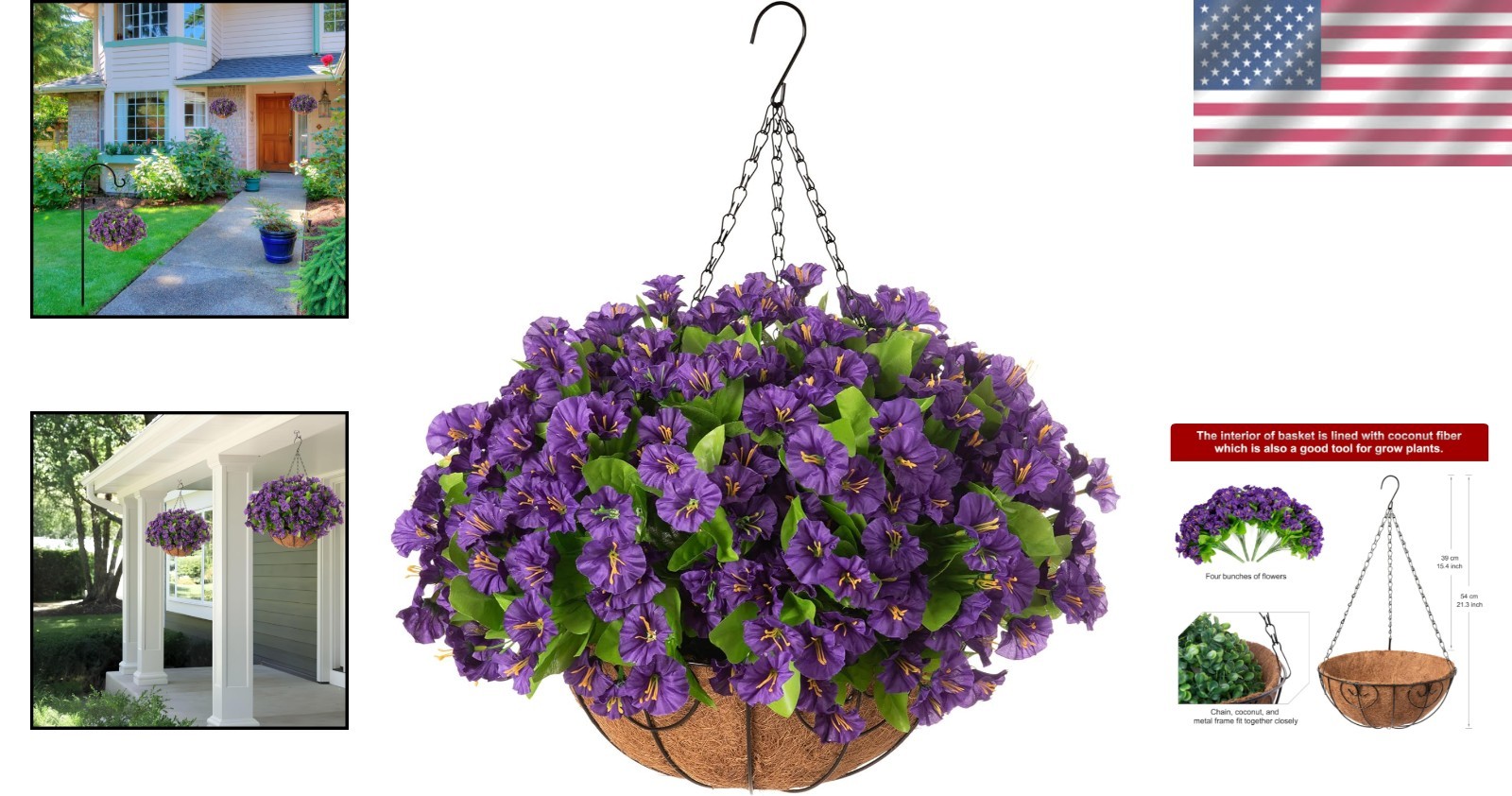 Faux Petunias Hanging Basket – Purple Flowers