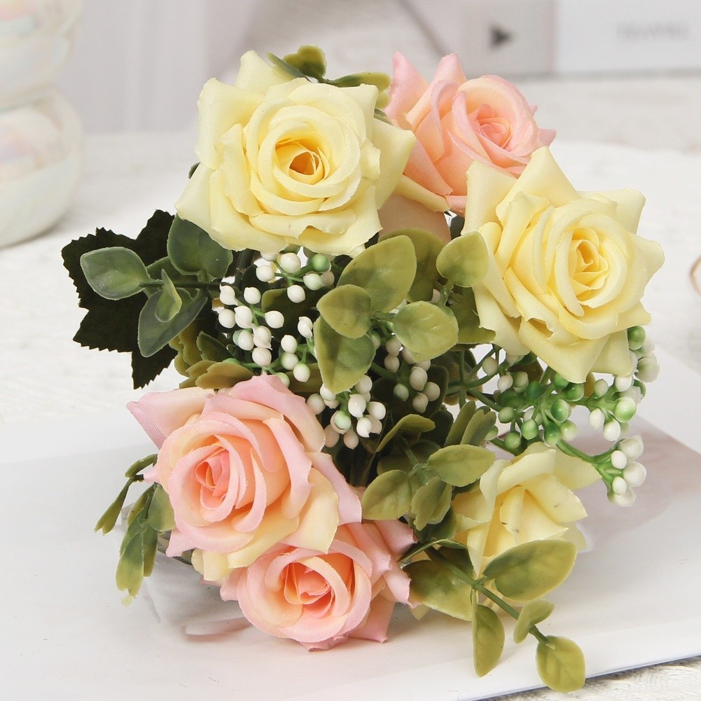 Home Decor Silk Rose Bouquet for Living Room Bedroom Table Centerpiece