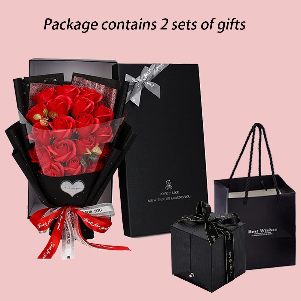 Preserved Red Roses Bouquet with Love Necklace – Unique Gift for Her, Valentine’