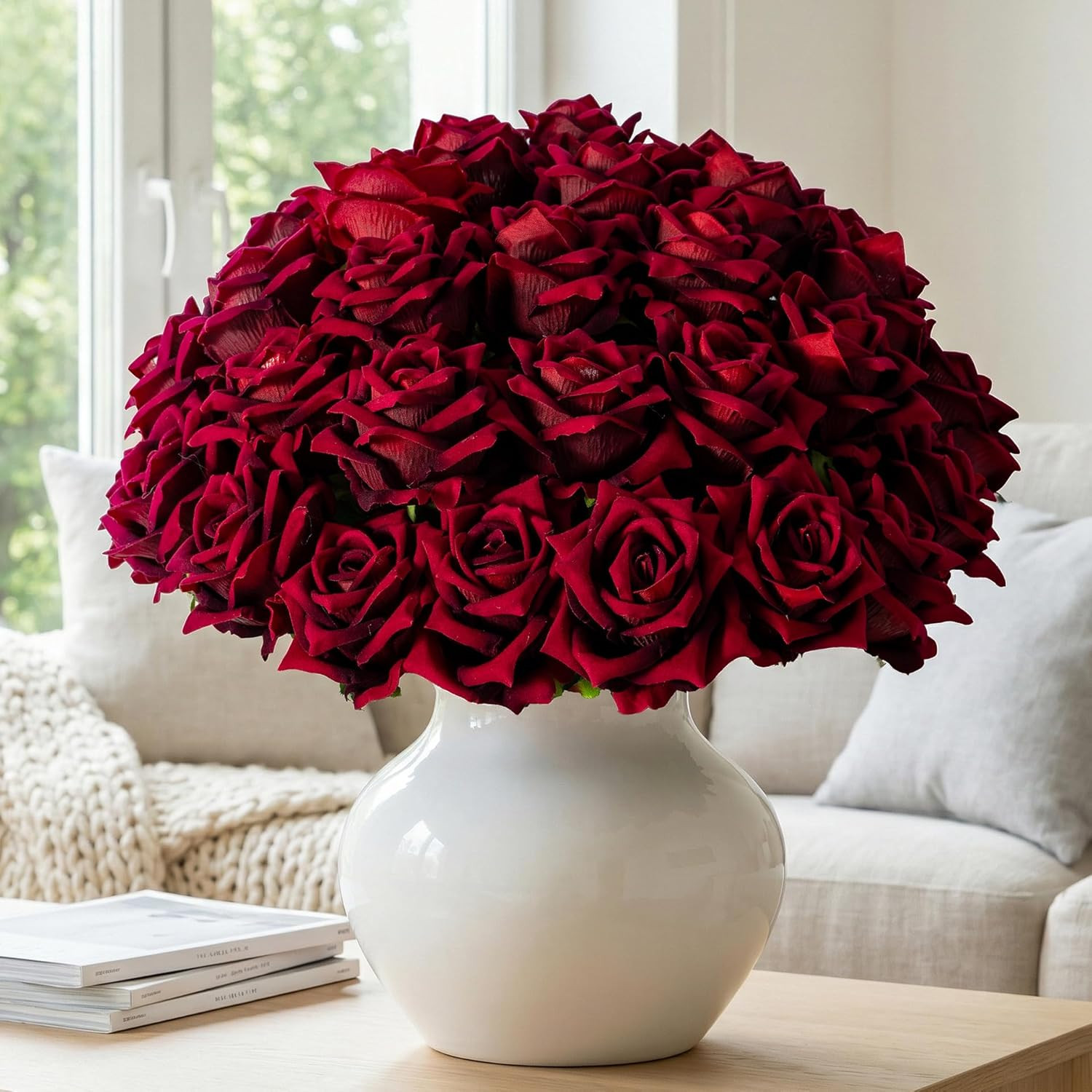 Realistic Black Red Silk Roses – 36Pcs Faux Flowers for Home & Wedding Decor