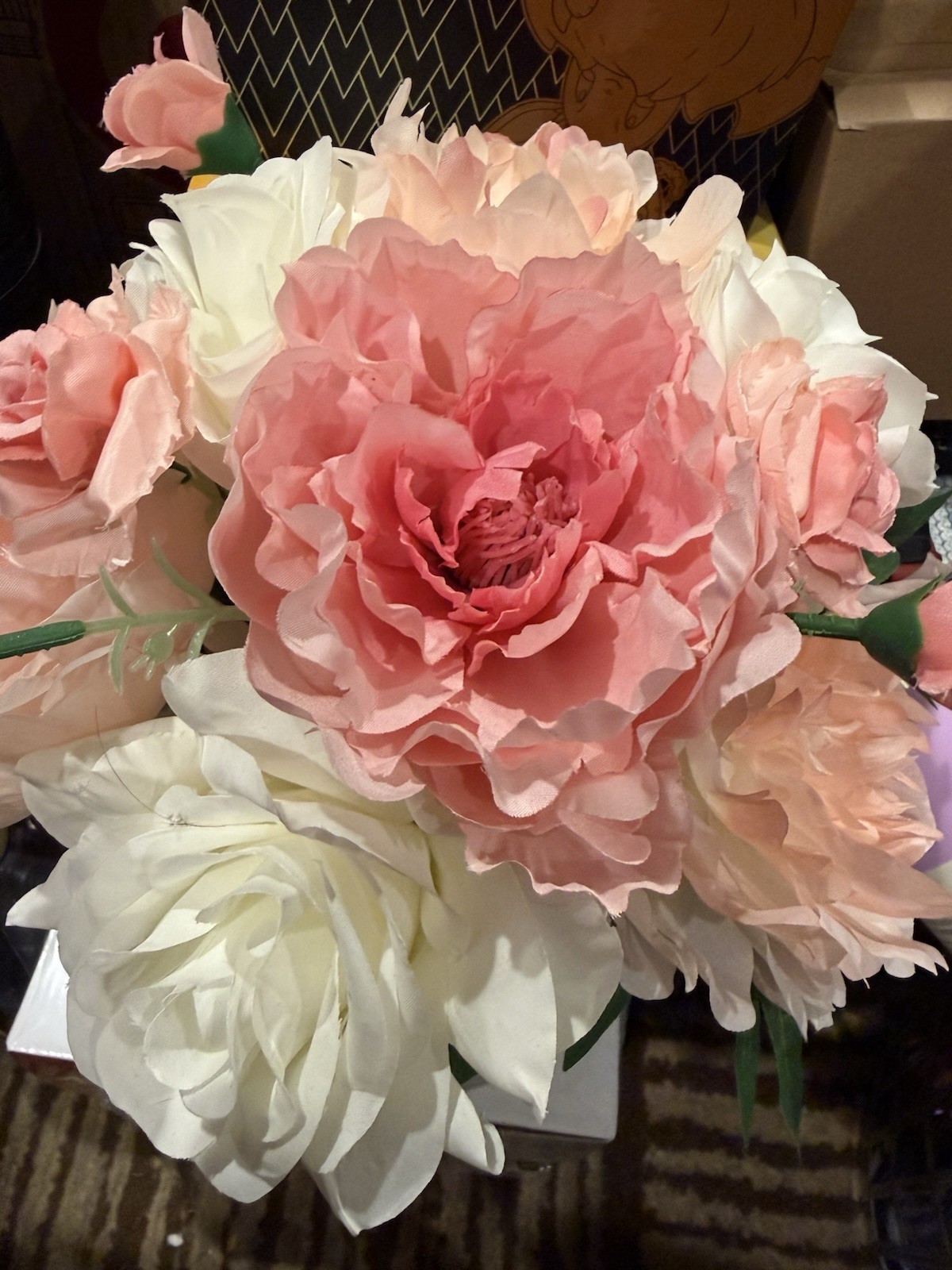 🌺 Artificial 🌹 Roses Peony Flowers Arrangement Double Handle Ceramic Vase 🆕