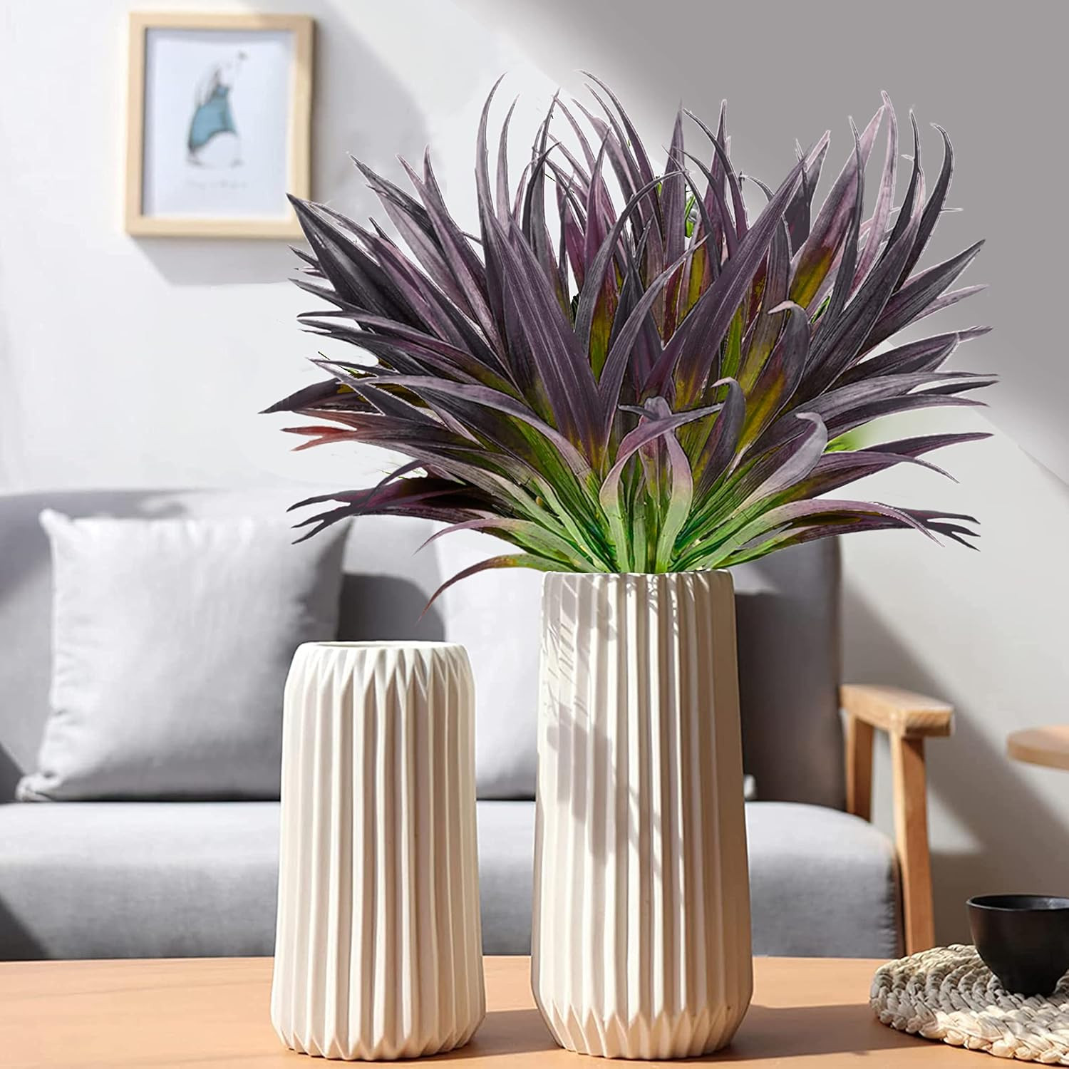 8 Pcs Outdoor Fake Plants UV Resistant Artificial Tall Grass Plants Faux Tropica