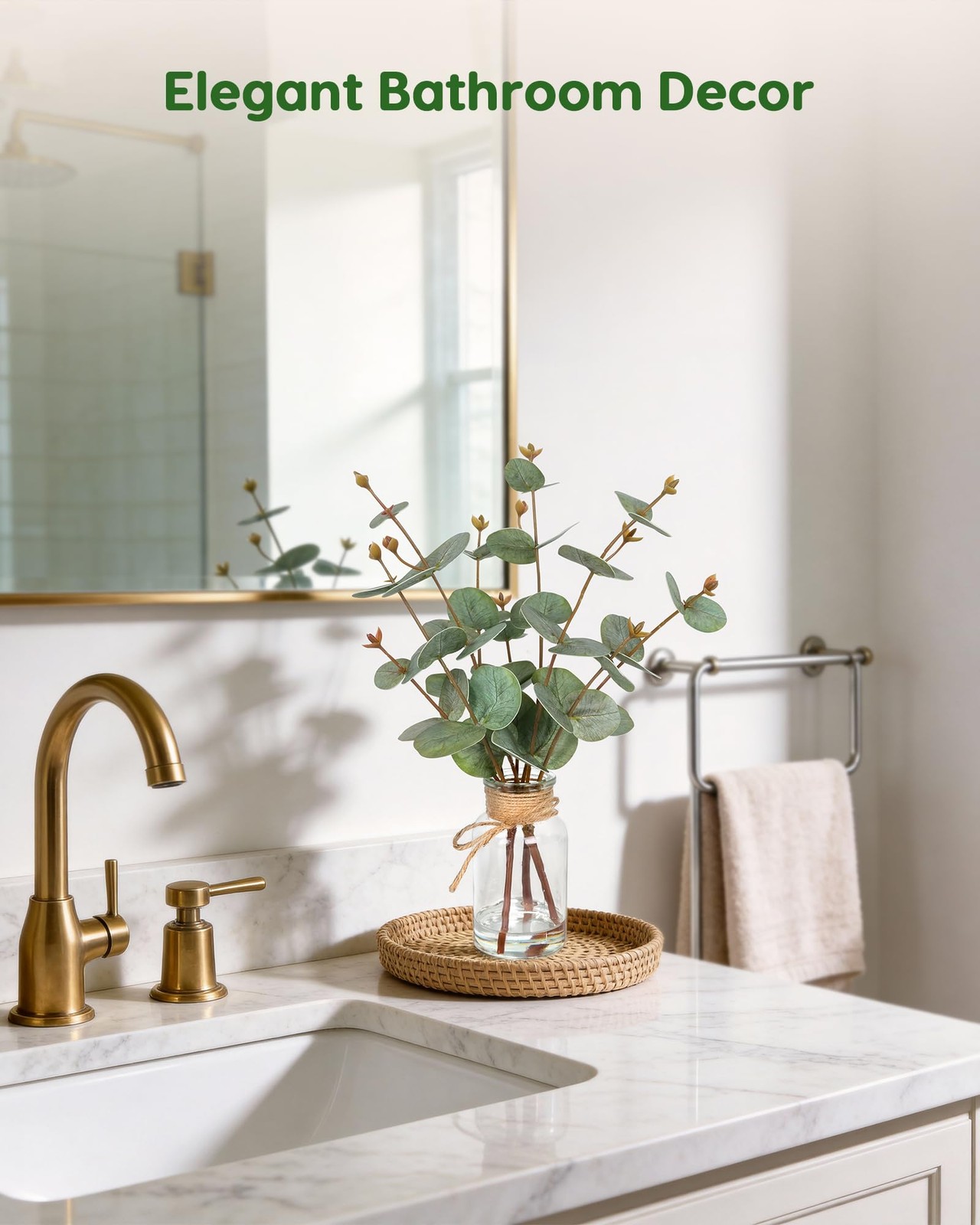 Faux Eucalyptus Stems in Vase with Faux Water, Fake Plants Artificial Eucalyp…