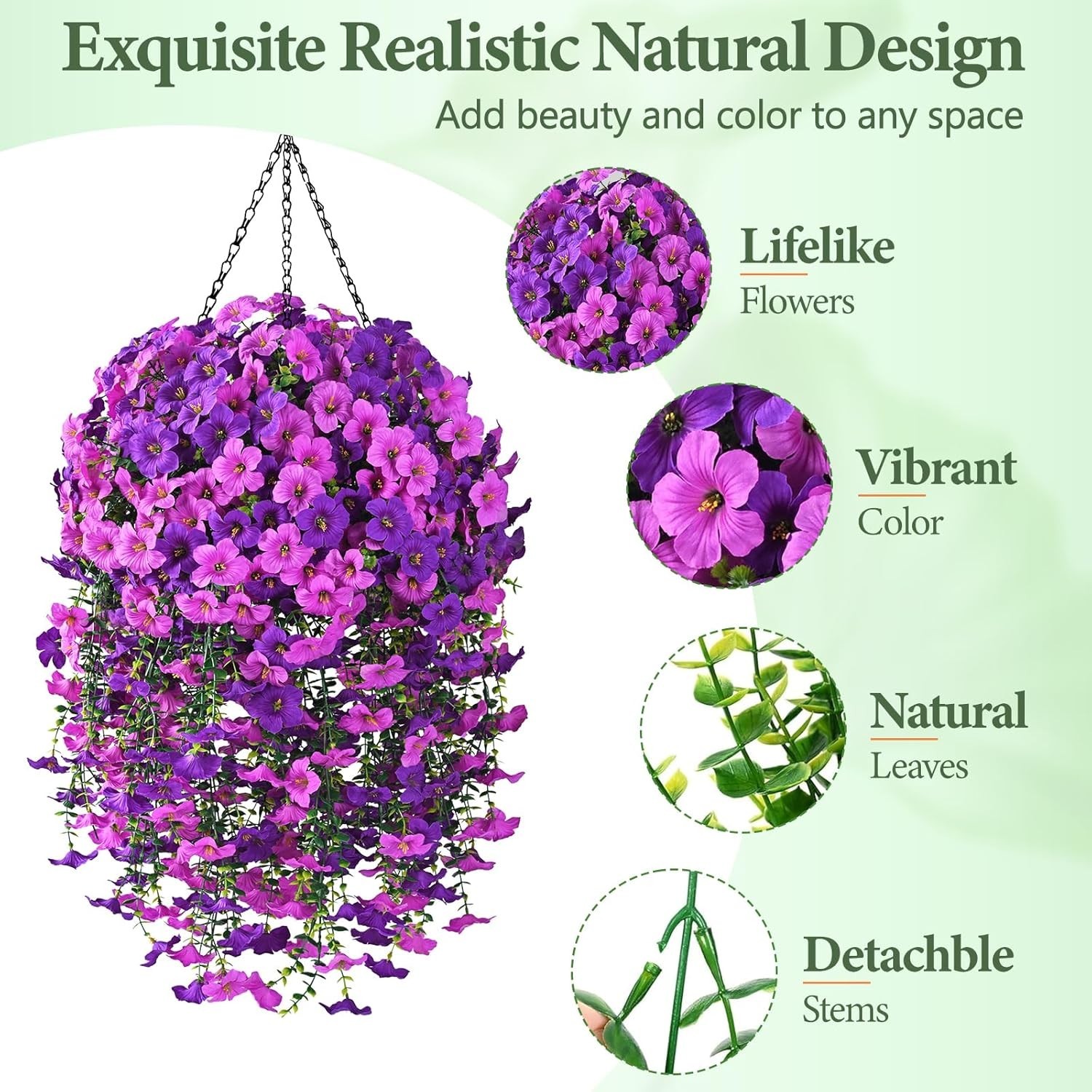 Lifelike Artificial Flowers Set of 2 – Perfect for Hanging Baskets & Patios