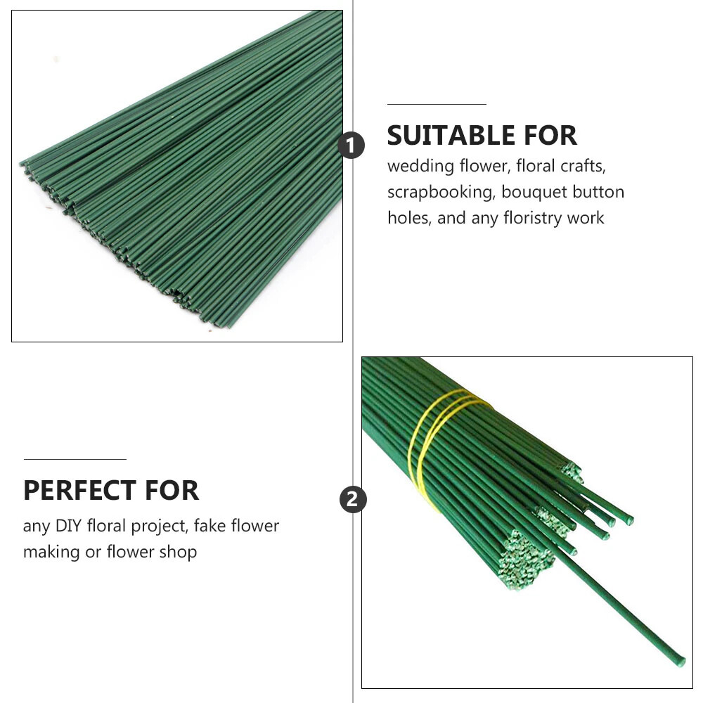 100pcs Floral Stem Wire Plastic Artificial Flower Green Stem Rod Plant Stub Wire