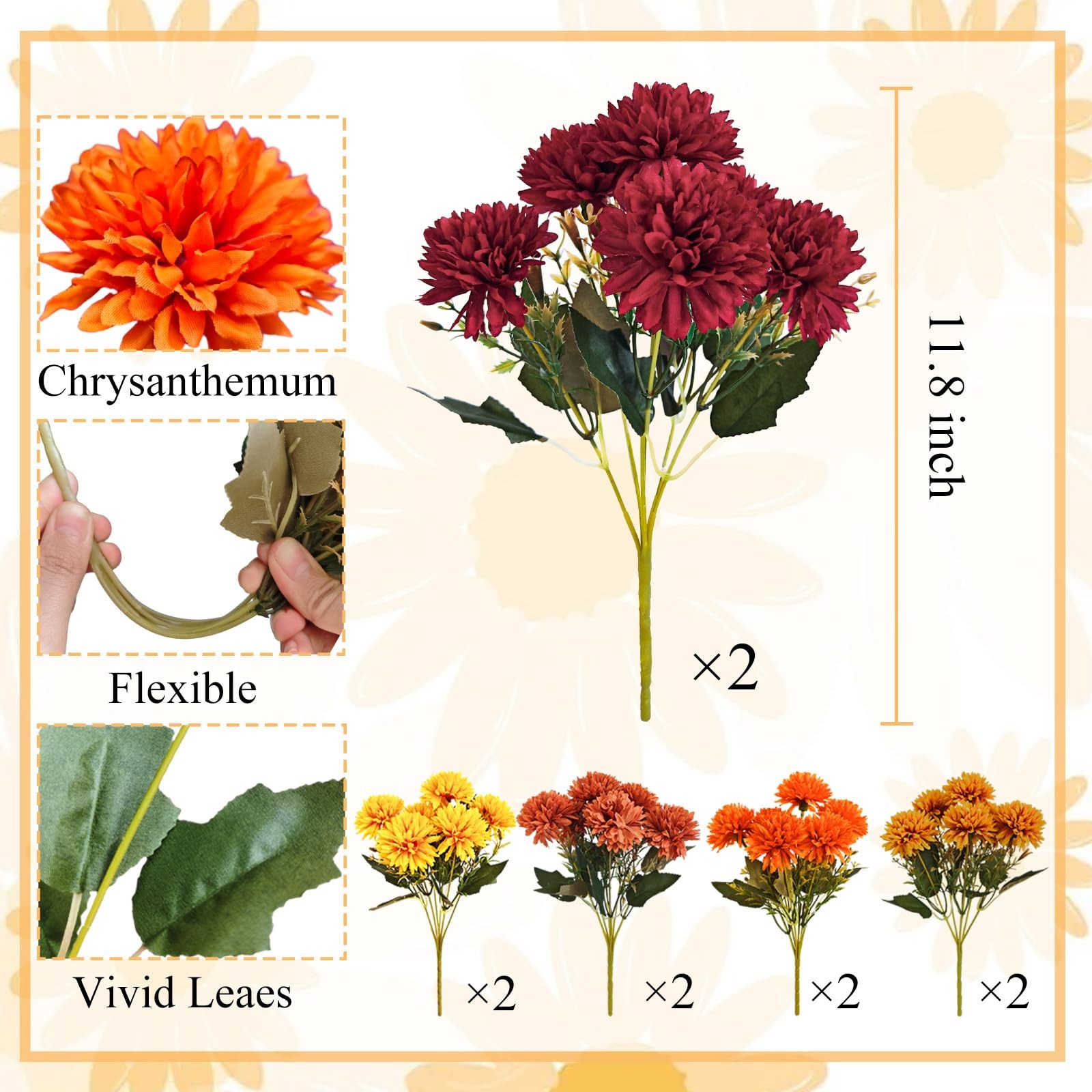 10Pcs Fake Flowers Artificial Mums for Outdoors,UV Resistant Faux Mums for Ou…
