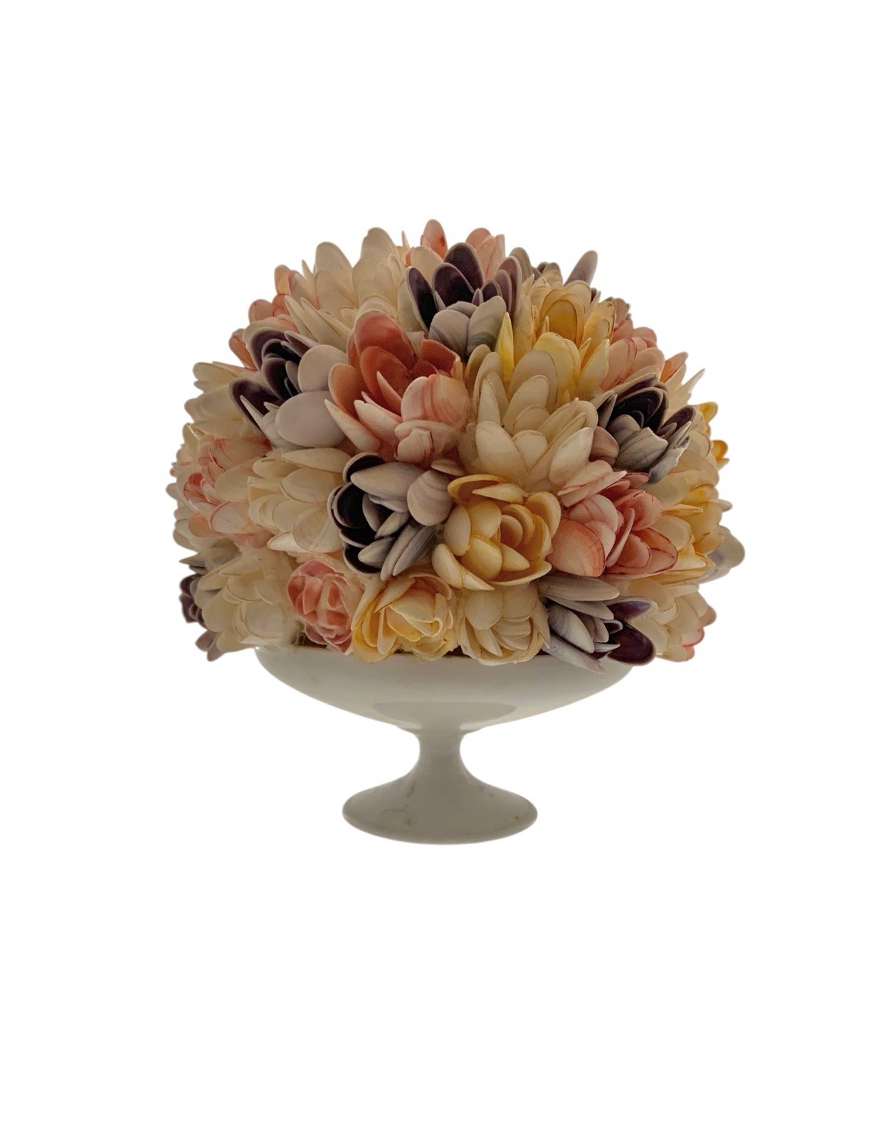 Seashell Flower Arrangement on Footed Bowl Vintage Costal Art Decor