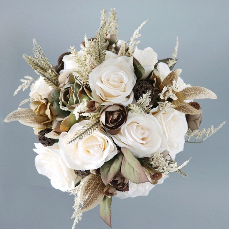 Vintage Europe Style Bridal Bouquet Handheld Artificial Silk Flower Ornament