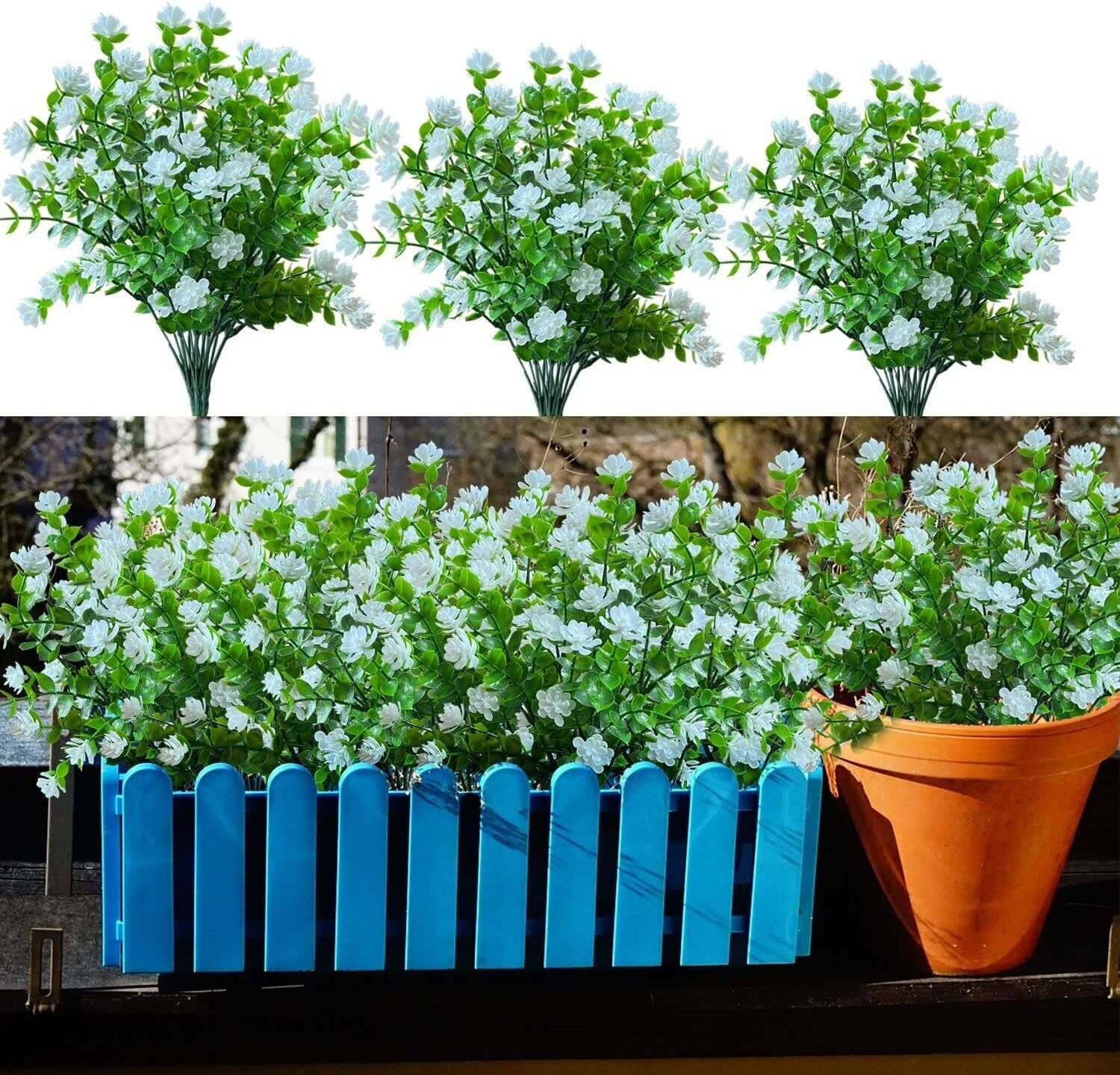 2-10 Bundle Artificial Flower Plastic Fake Outdoor Plant Faux UV Resistant Decor