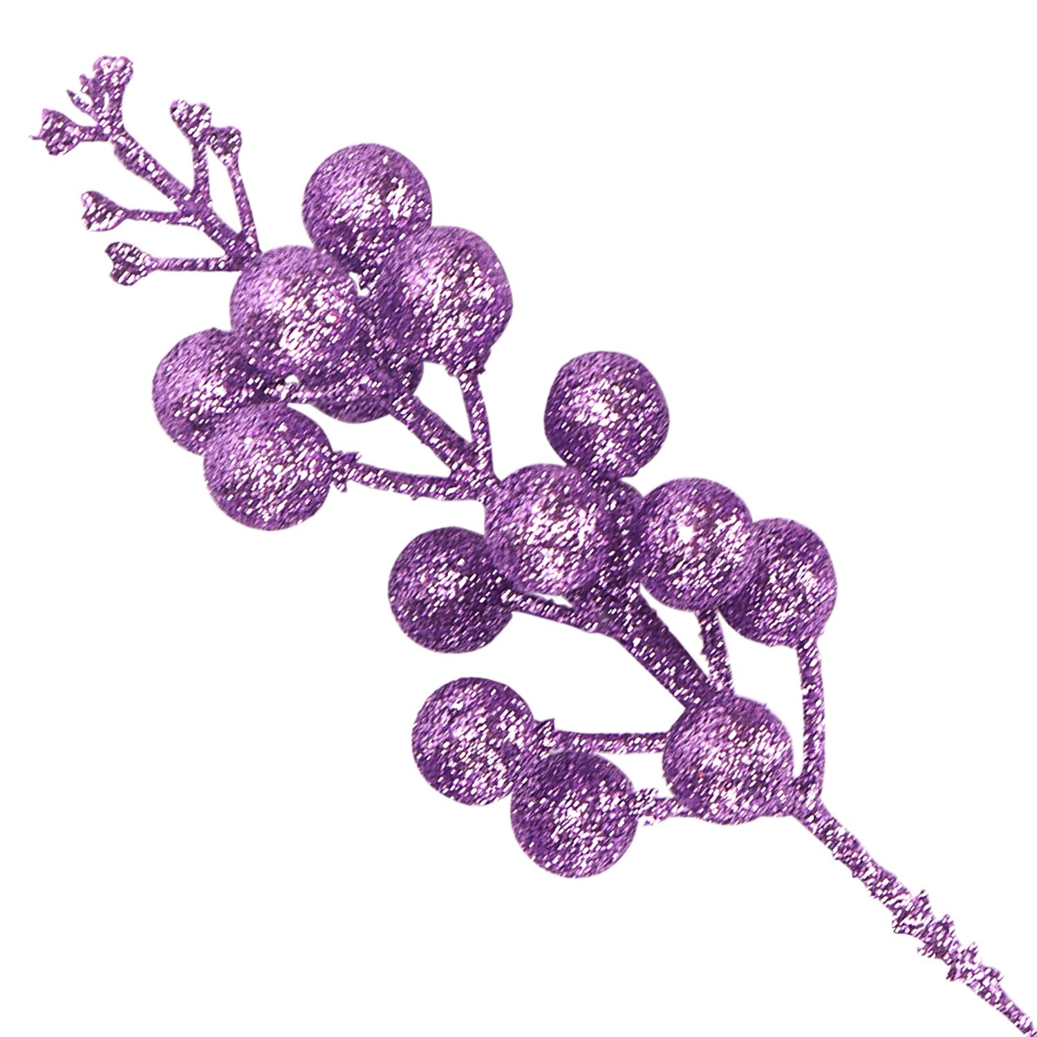 Artificial Purple Stems, 24 Pack 8.7″ Christmas Glitter Berries Stems Artific…