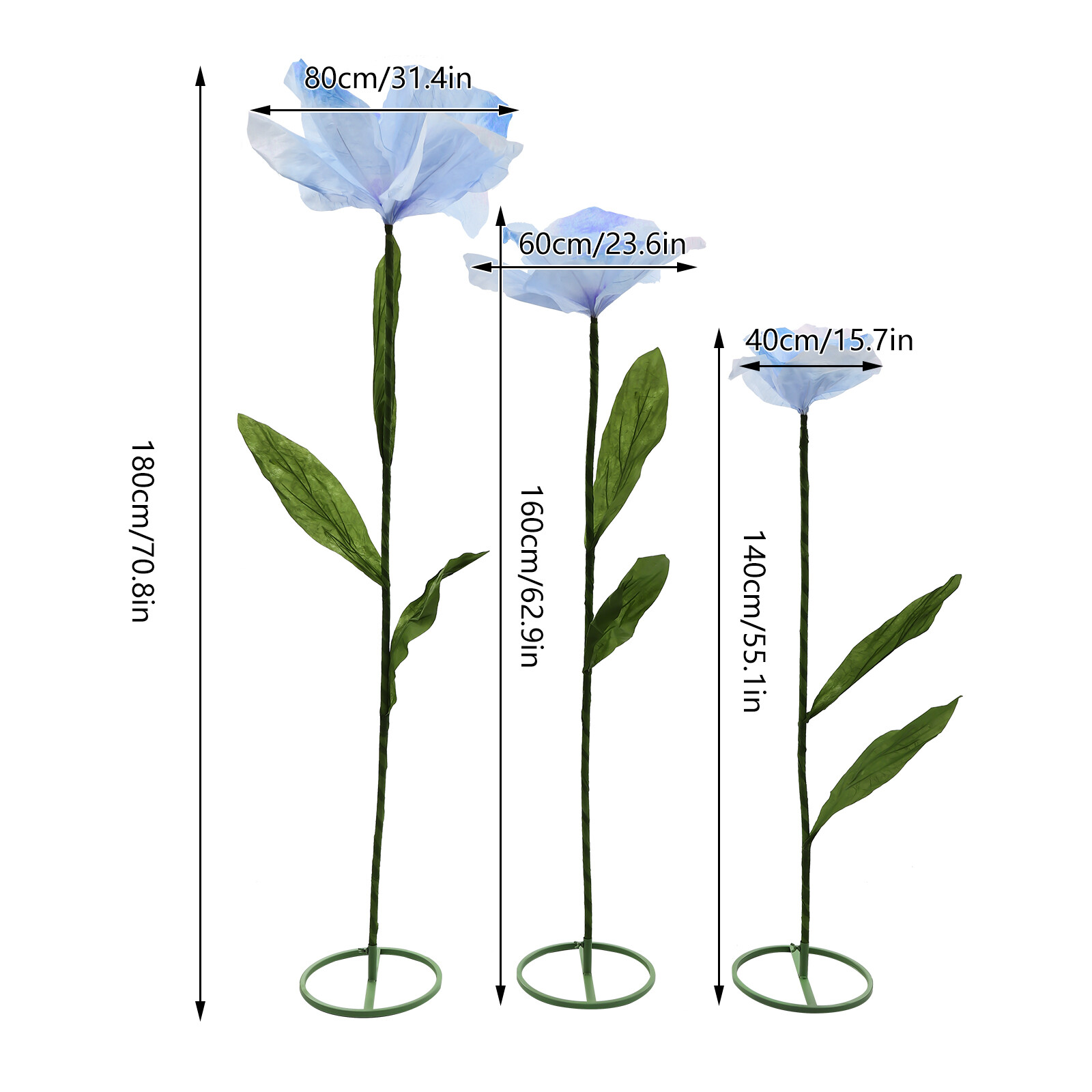 Handmade Blue Artificial Corn Poppy 3Pc Free-Standing Flowers for Wedding