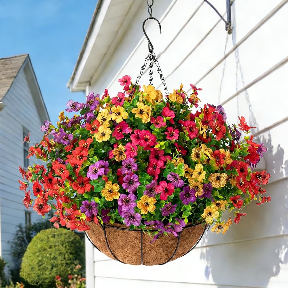 Artificial Outdoor Hanging Flower Basket Faux Silk UV Resistant Spring Summer…