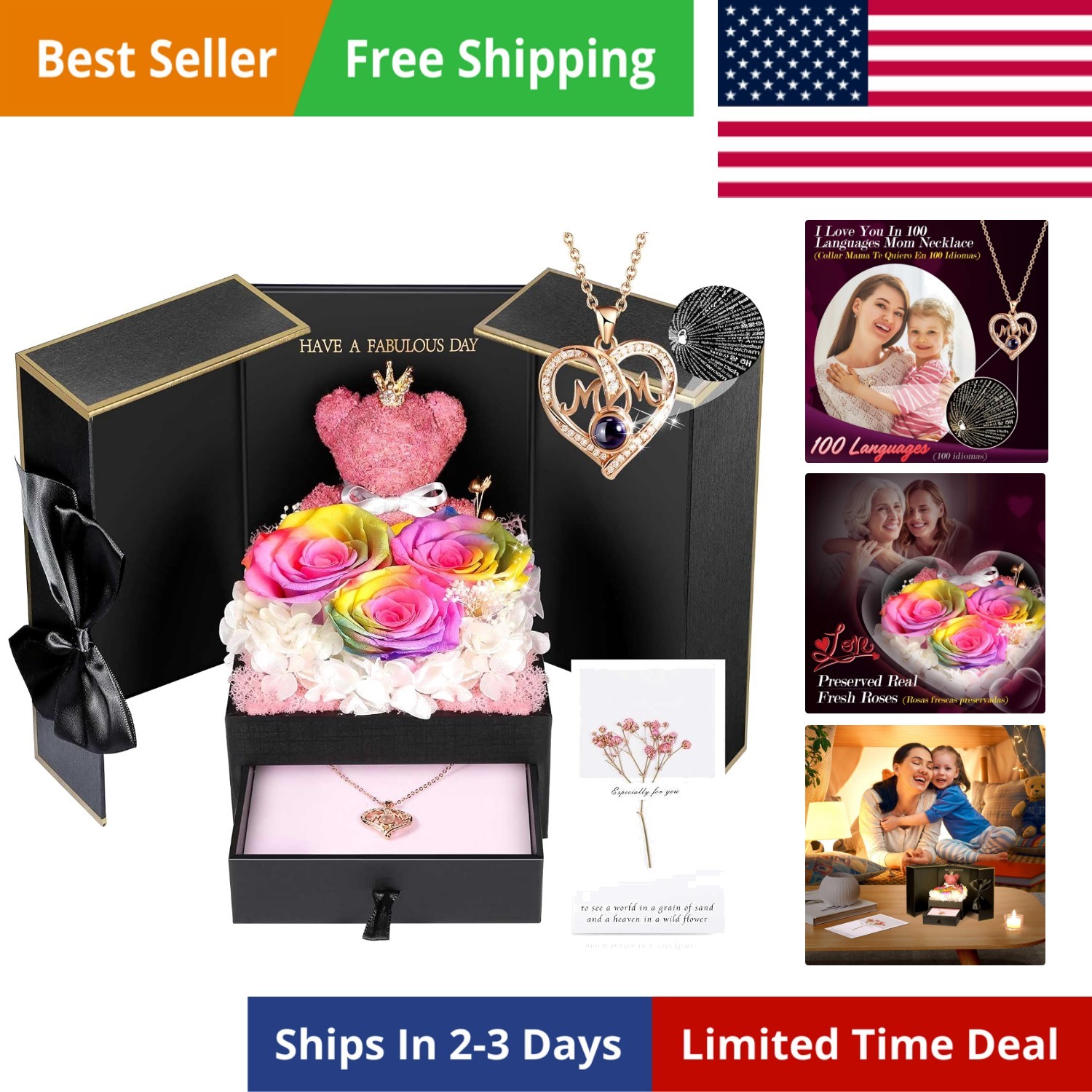 Unique Gifts for Mom, Preserved Real Rainbow Rose with 100 Languages I Love Y…