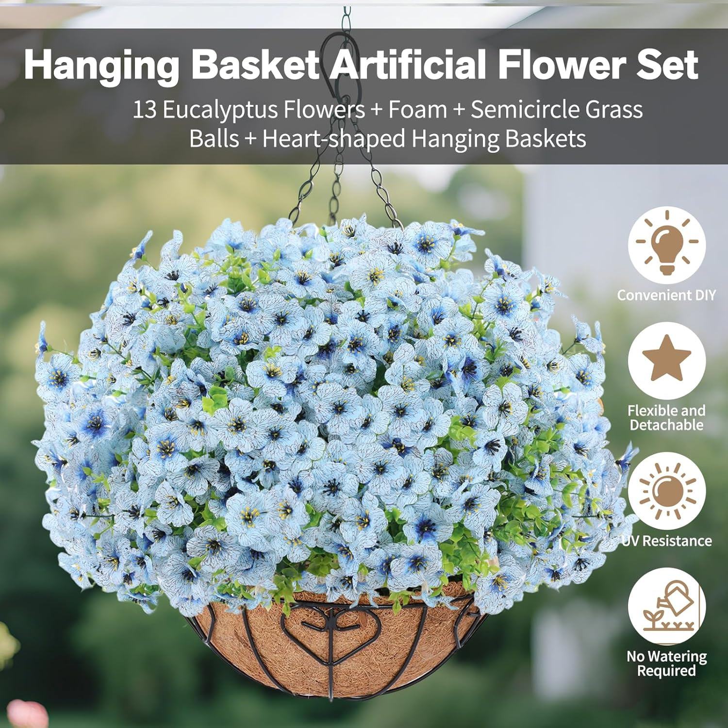 Artificial Hanging Flower for Outdoors, Fake Hanging Basket for Outside,1 Hangin