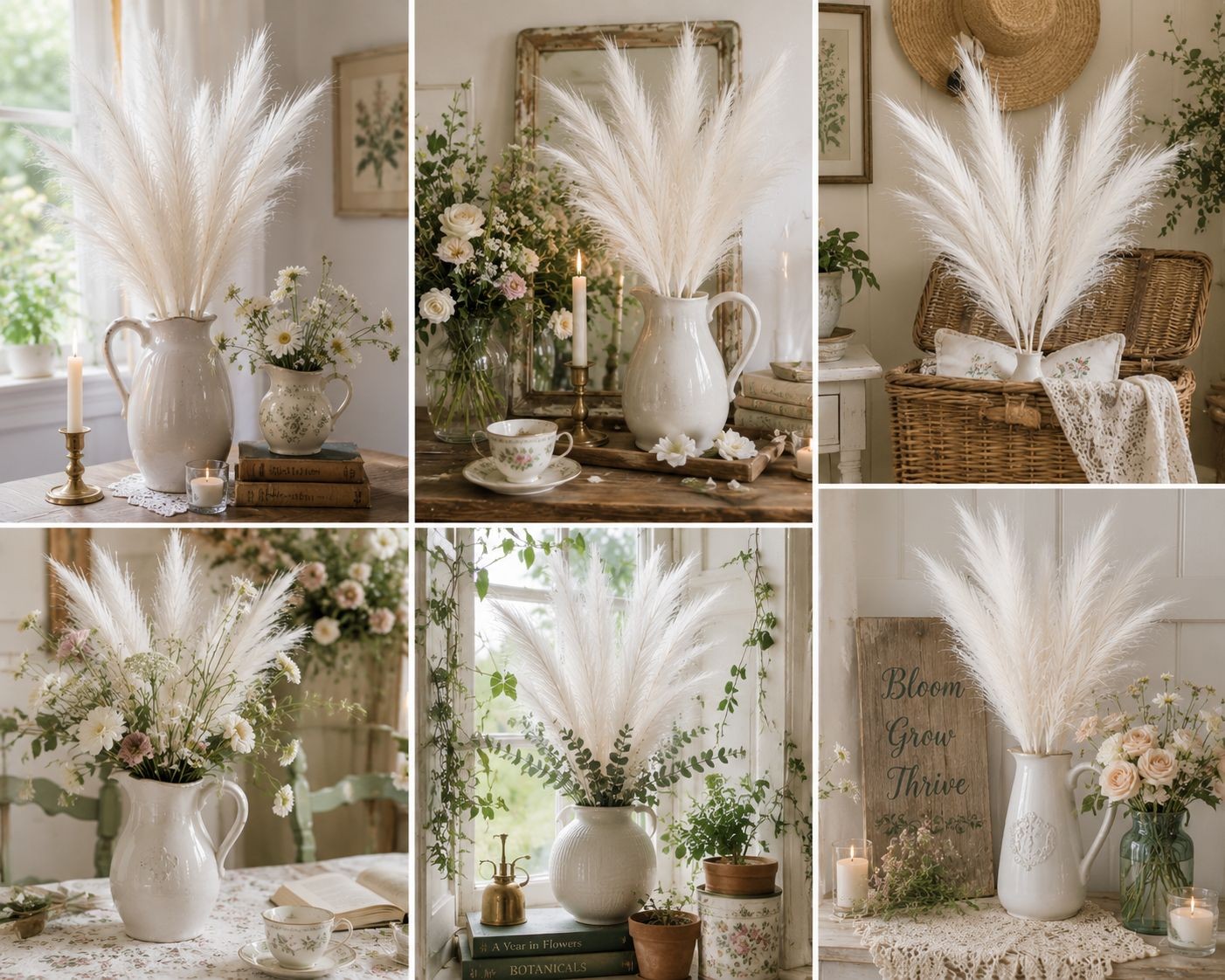 White Faux Pampas Grass Bundle | 3 Artificial Pampas Stems | White Home Decor |
