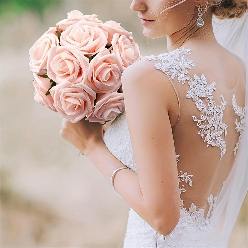 25Pcs Artificial Flowers, Fake Flowers Roses W/Stem for DIY Wedding Bouquets Cen