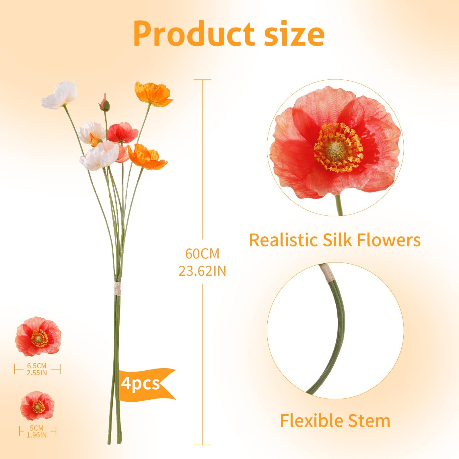 12PCS 36Heads Artificial Poppy Flowers with Stems, Silk Iceland Poppies Fake …