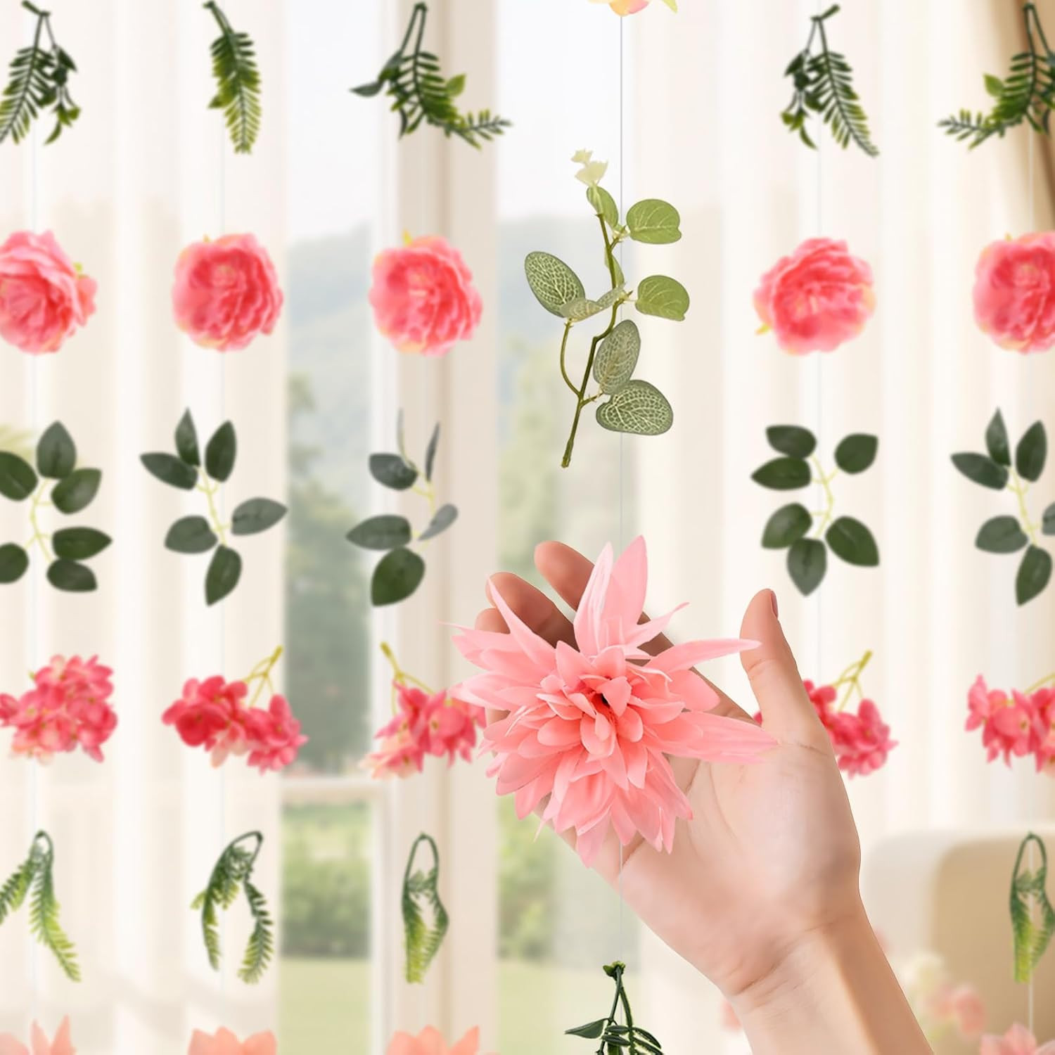 12Pcs 72Ft Wildflower Garland with Bow Hanging Flower Wall Backdrop | Silk Artif