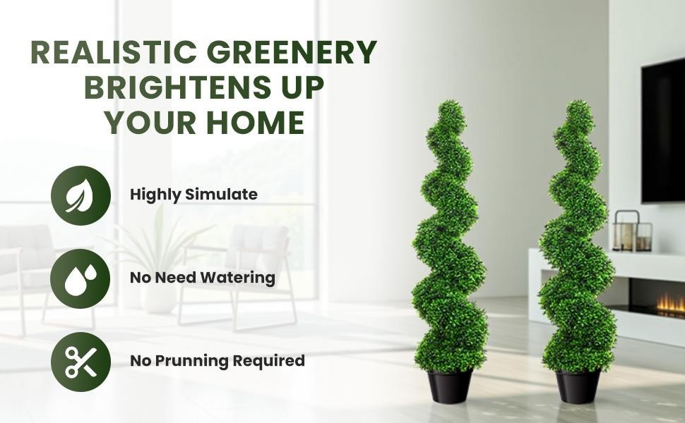 3FT 2 PCS Realistic Artificial Spiral Boxwood Topiary Trees w/Durable Pot