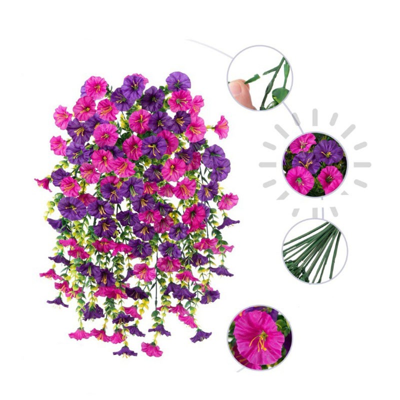 4PCS Artificial Fake Hanging Basket Plants Silk Flowers Vine Home Decor-Outdoor
