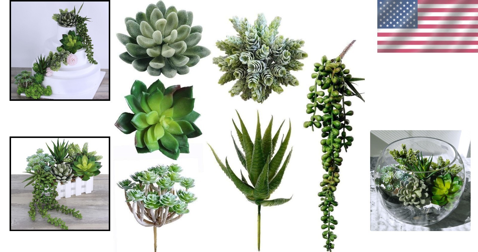 6-Piece Green Assorted Faux Succulent Picks – Versatile for All Occasions