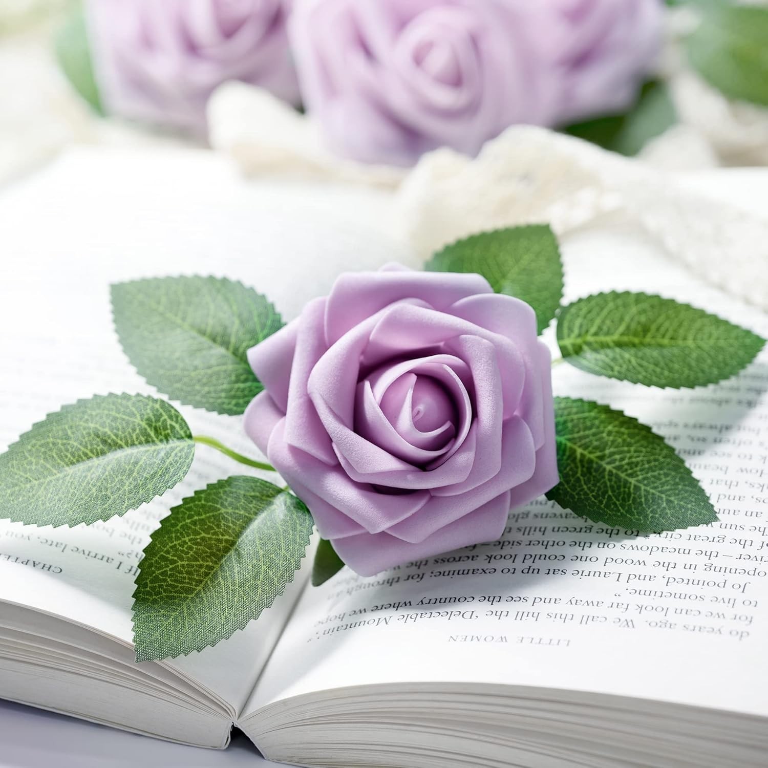 50Pcs Realistic Lavender Foam Roses – Perfect for DIY Floral Arrangements