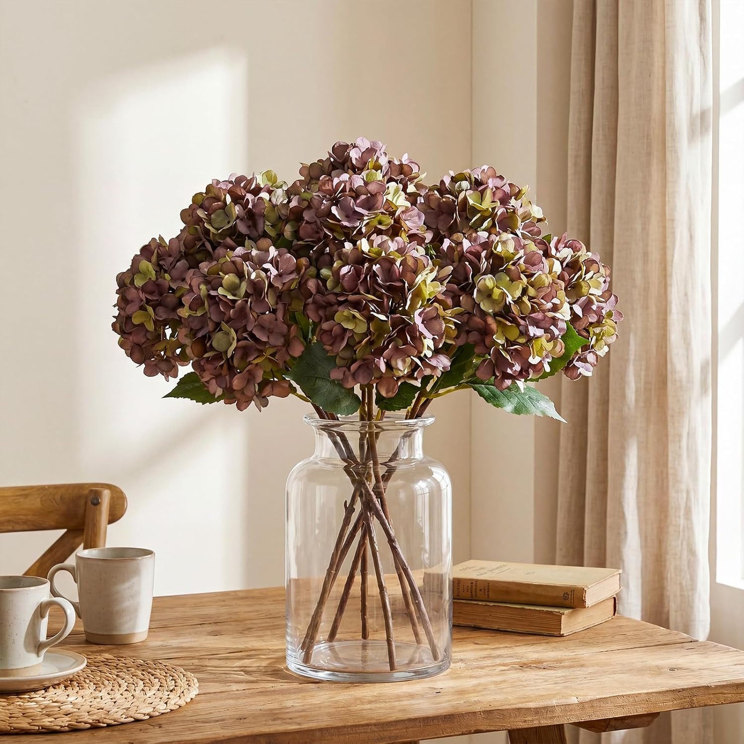 10 Pcs Purple Faux Silk Hydrangea Flowers for Home Wedding Decor