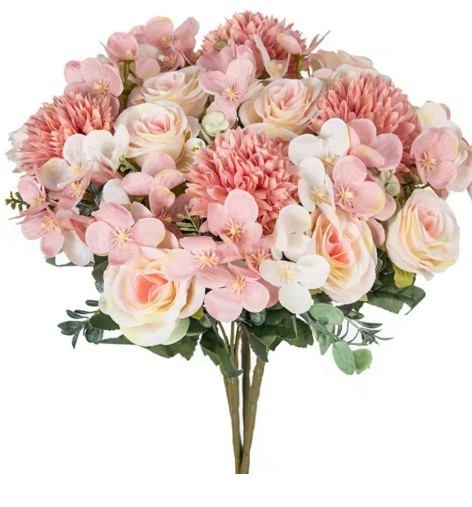 Artificial Rose & Chrysanthemum Silk Bouquet for Wedding Home Table Vase Decor