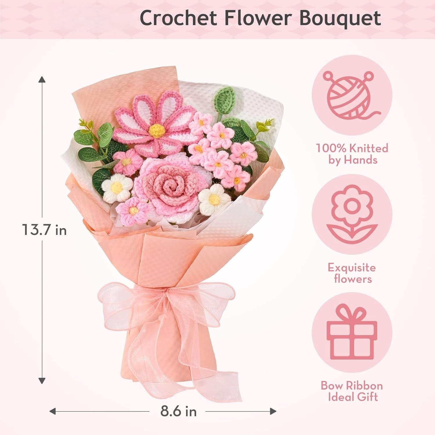 Pink Handmade Bouquet of Flowers for Lover Anniversary Birthday Party