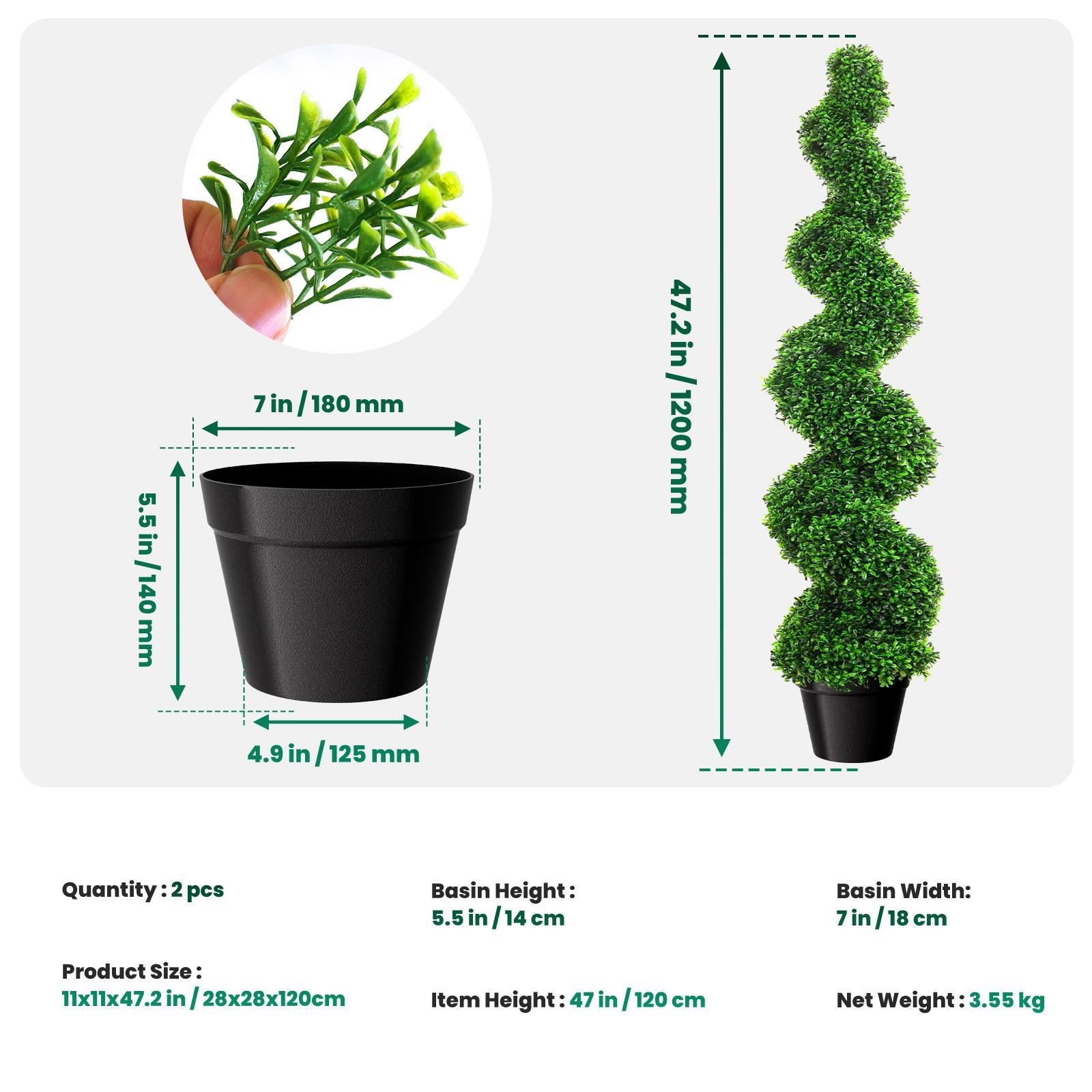 47’ Artificial Boxwood 2 Pack Spiral Topiary Tree UV Home Decor Green In/Outdoor
