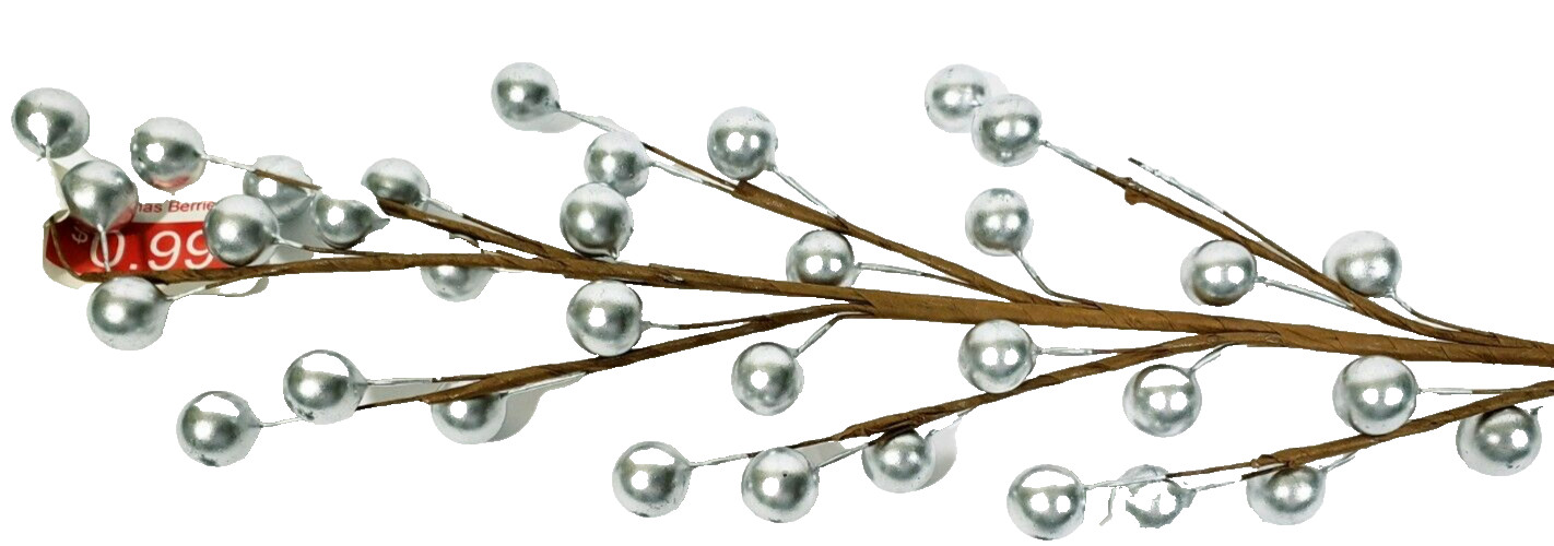 Matte Silver Berry Floral Picks 18.5″ Set of 4 Silver Holiday Picks NWT