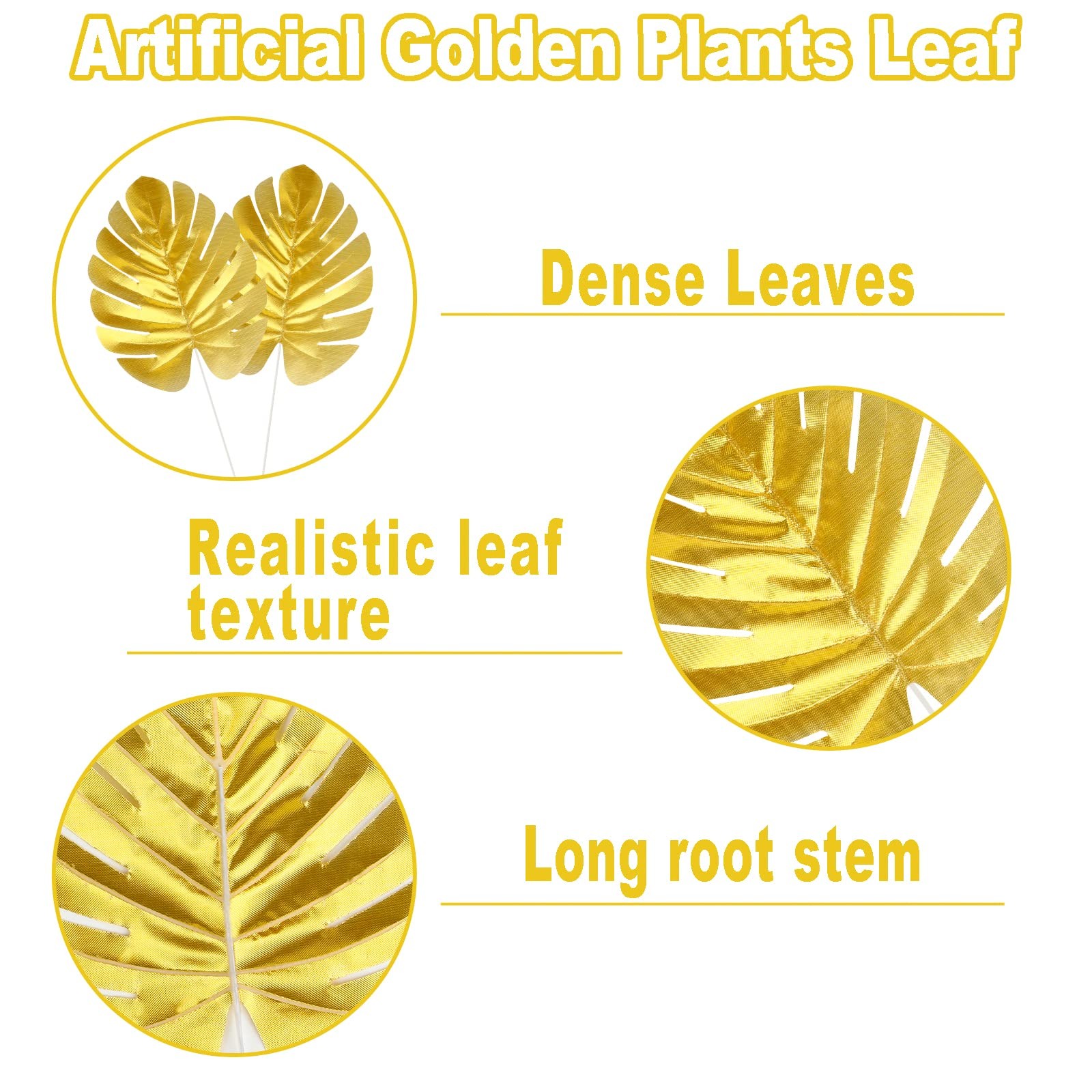 24PCS Artificial Gold Palm Leaves, Golden Faux Tropical Monstera Leaves Reali…