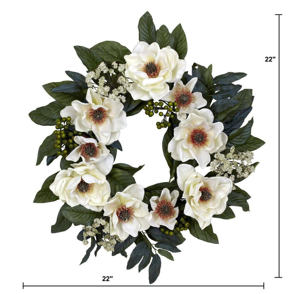 22.0 In. Artificial H White Magnolia Wreath