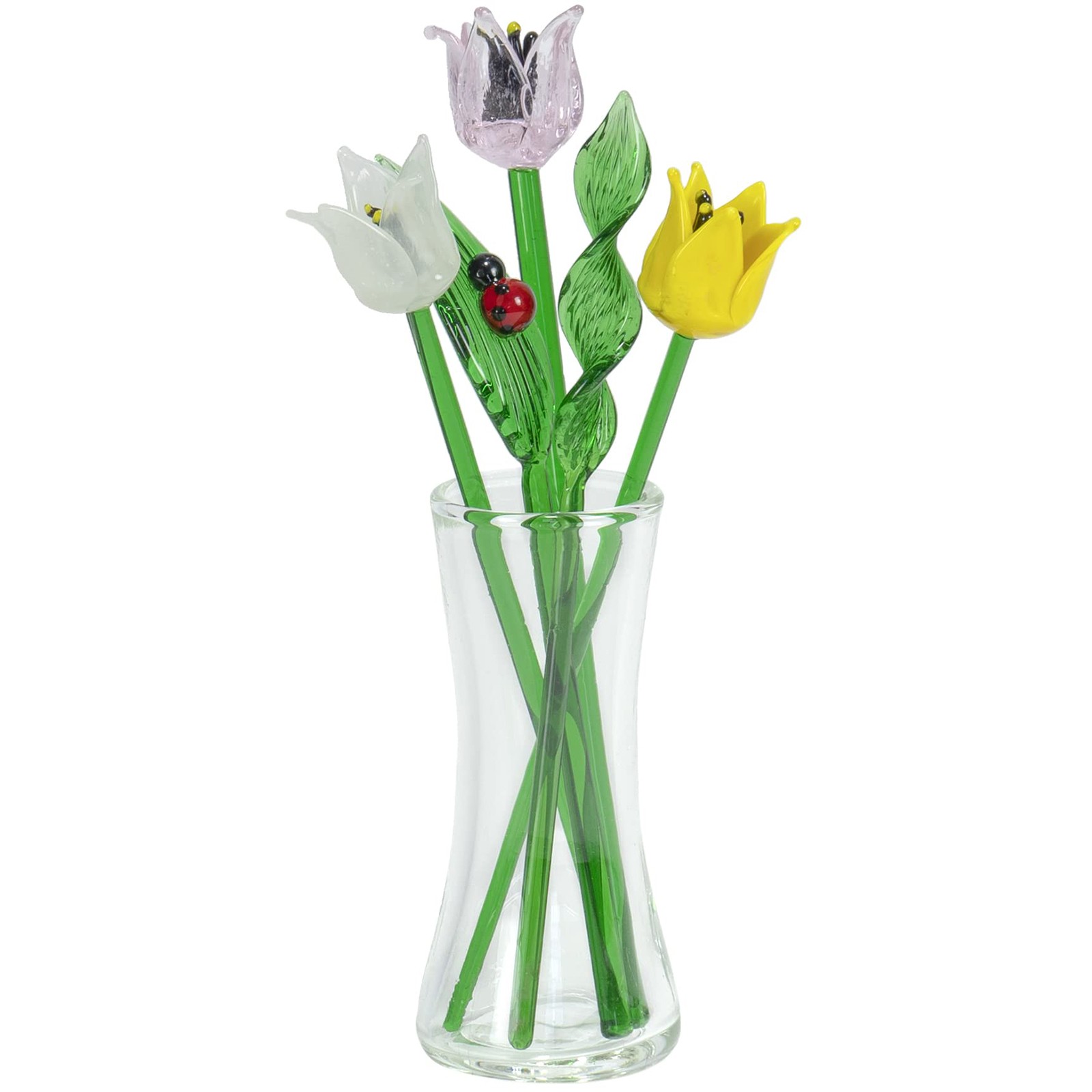 Decorative Glass Lovely Flower Bouquet with Vase, Gift Boxed – Spring Tulips