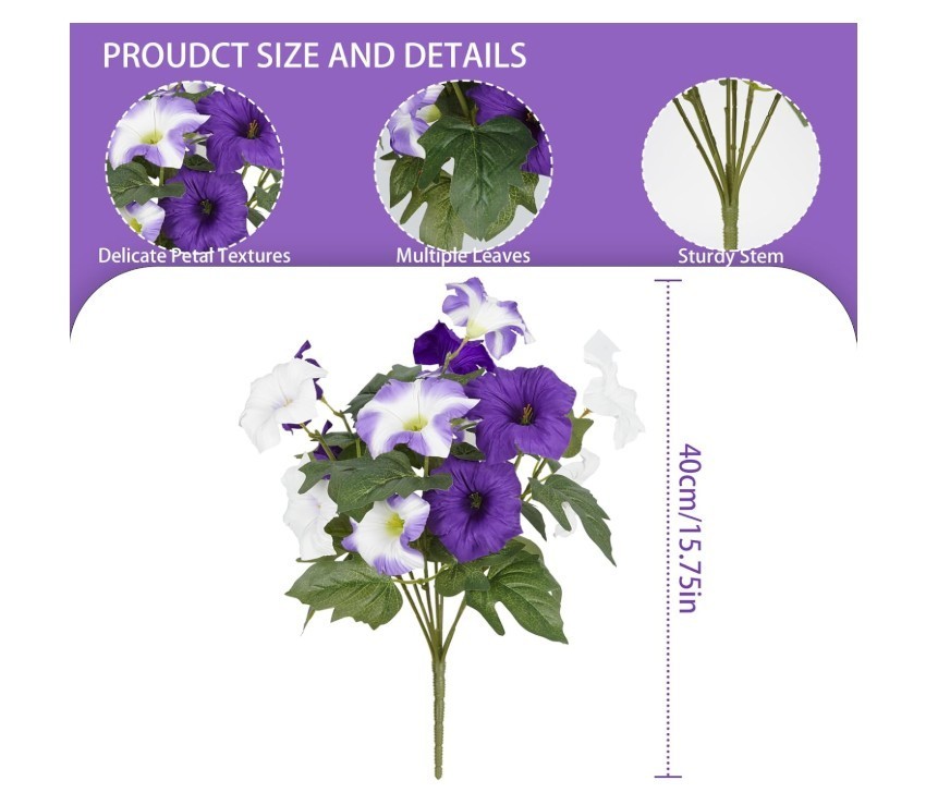 EACH Artificial Flowers for Outdoors, Faux Petunias Spring Summer Decoration(DR