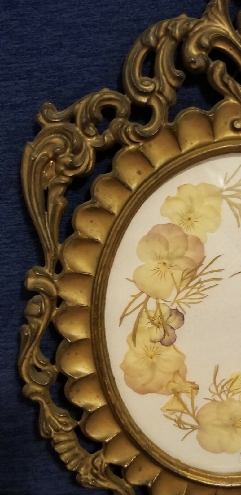 Pressed Flower Pansy Arrangement Ornate Framed Wall Hanging