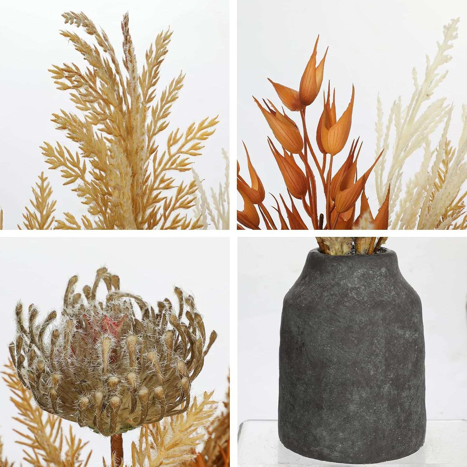Boho Faux Pampas Grass Bouquet in Ceramic Vase – Fall Home Decor