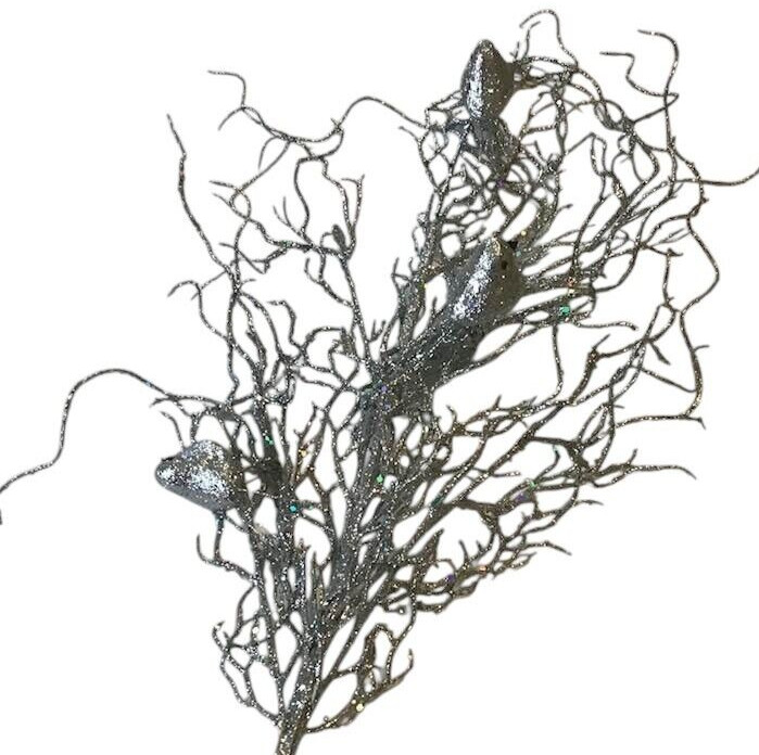 Assorted Silver Floral Stems Picks Birds Leaves Twirls Glitter Decor Crafts NEW