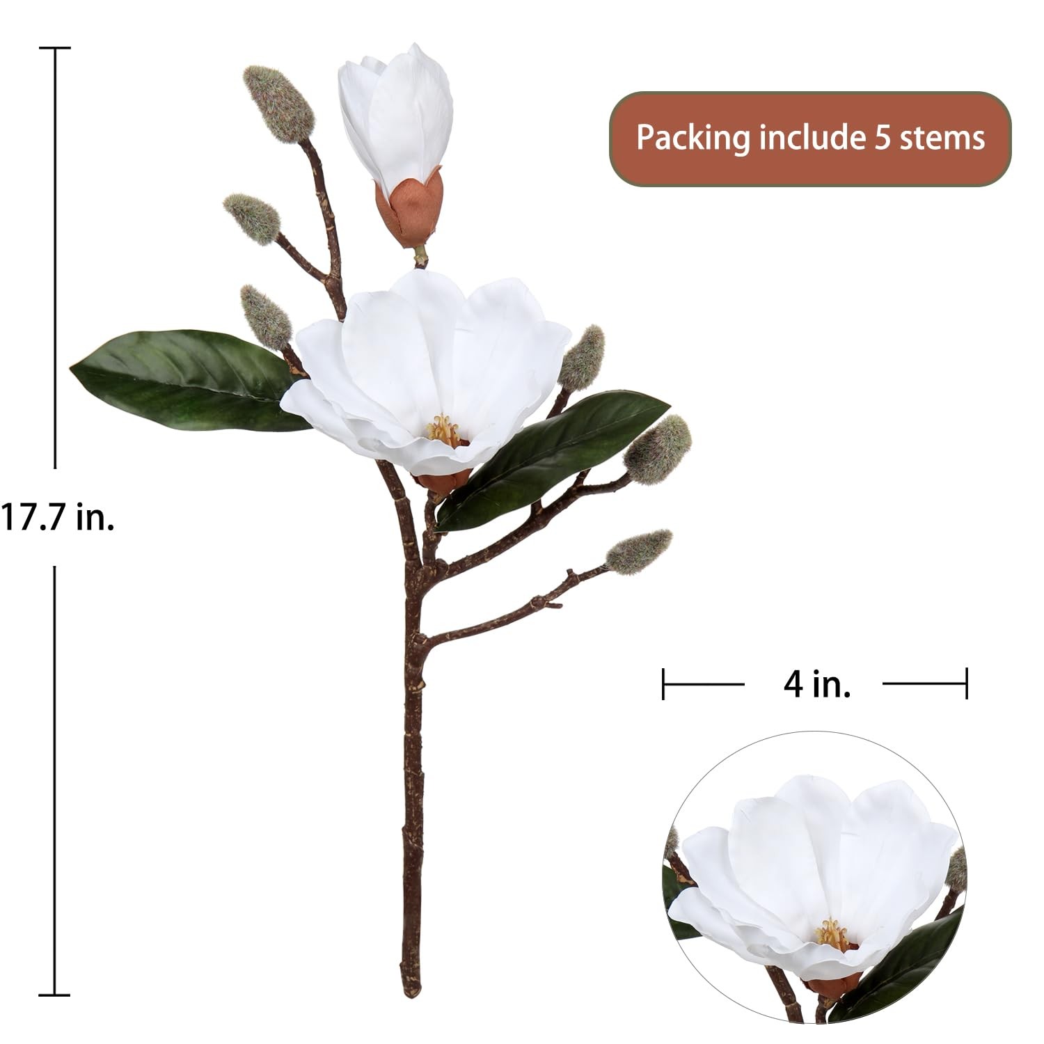 Magnolias Artificial Flowers 3pcs Silk Magnolias Stems Faux Magnolia Flowers 17.