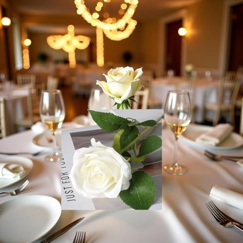 2Pcs White Artificial Silk Roses Long Single Stem Artificial Roses for Home