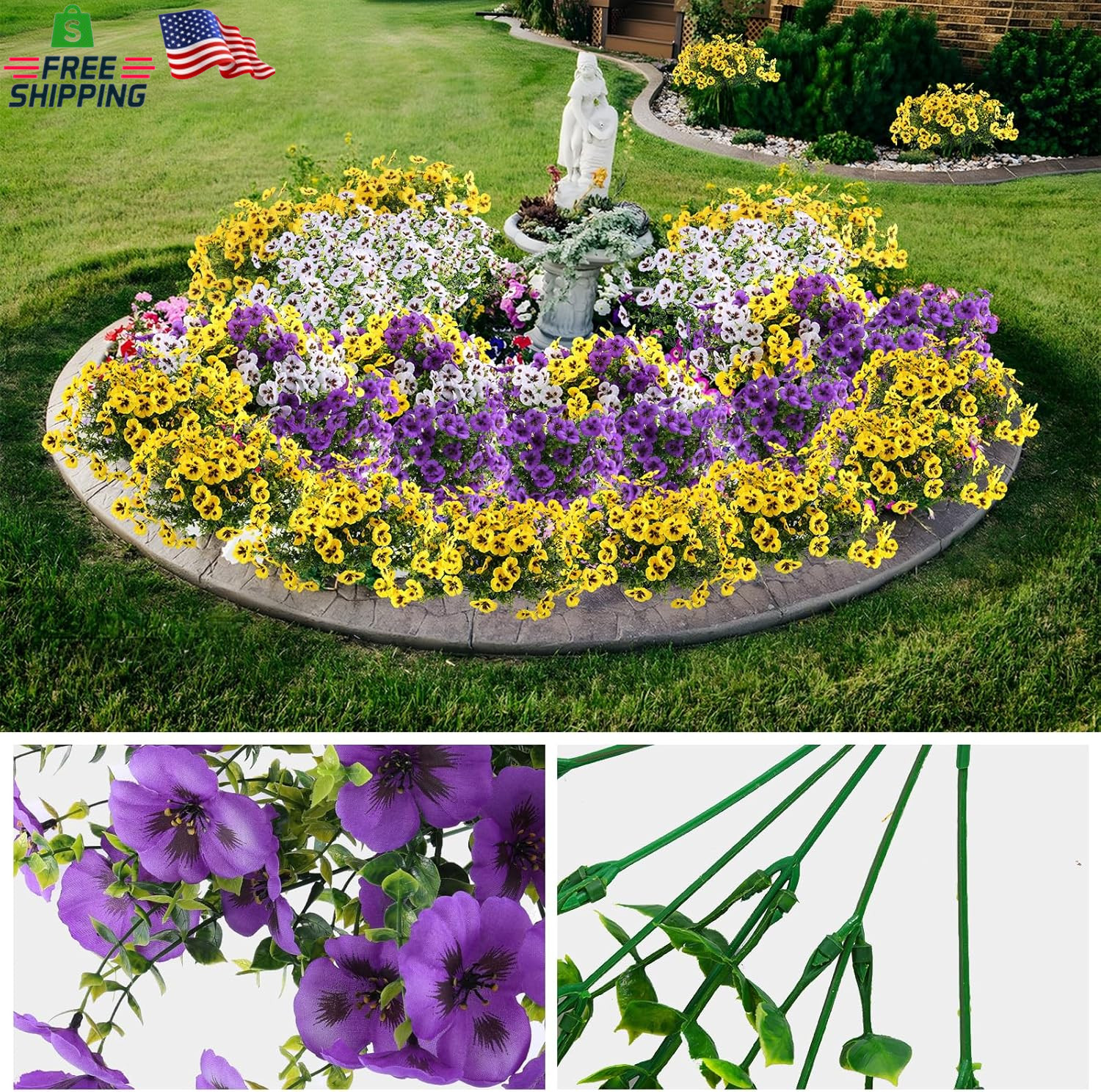 18 Pcs Artificial Fake Pansy Flowers for Outdoor, Faux Silk Pansies Spring Flowe