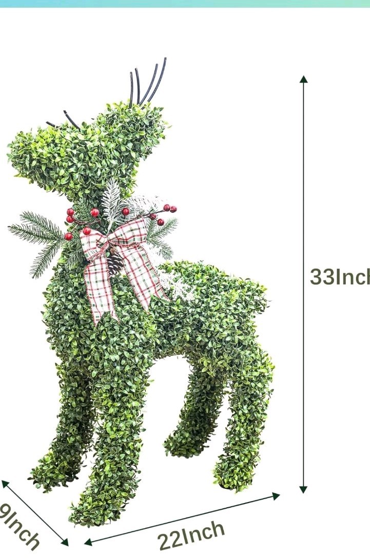Artificial Deer Topiary 33 Inch UV Resistant Faux Boxwood